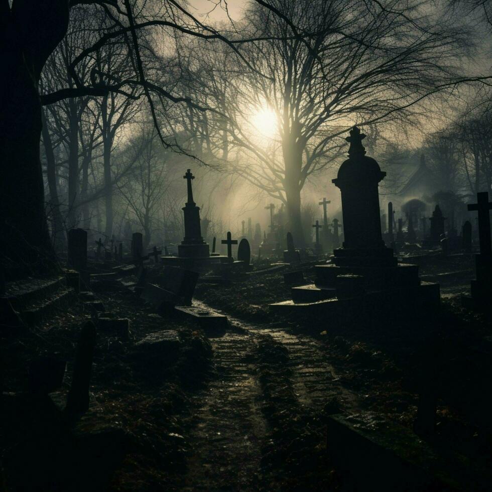 un obsesionado cementerio lleno de oscuridad foto