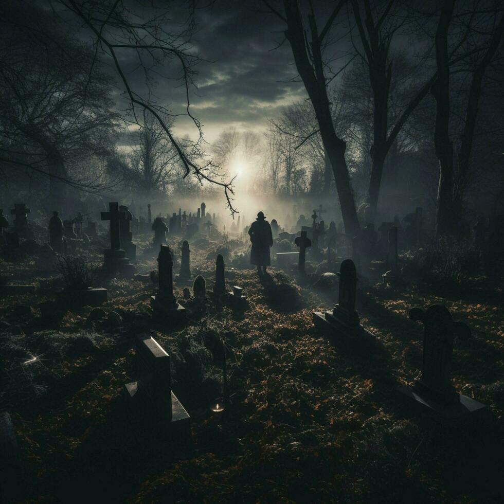 A haunted graveyard full of shadows photo