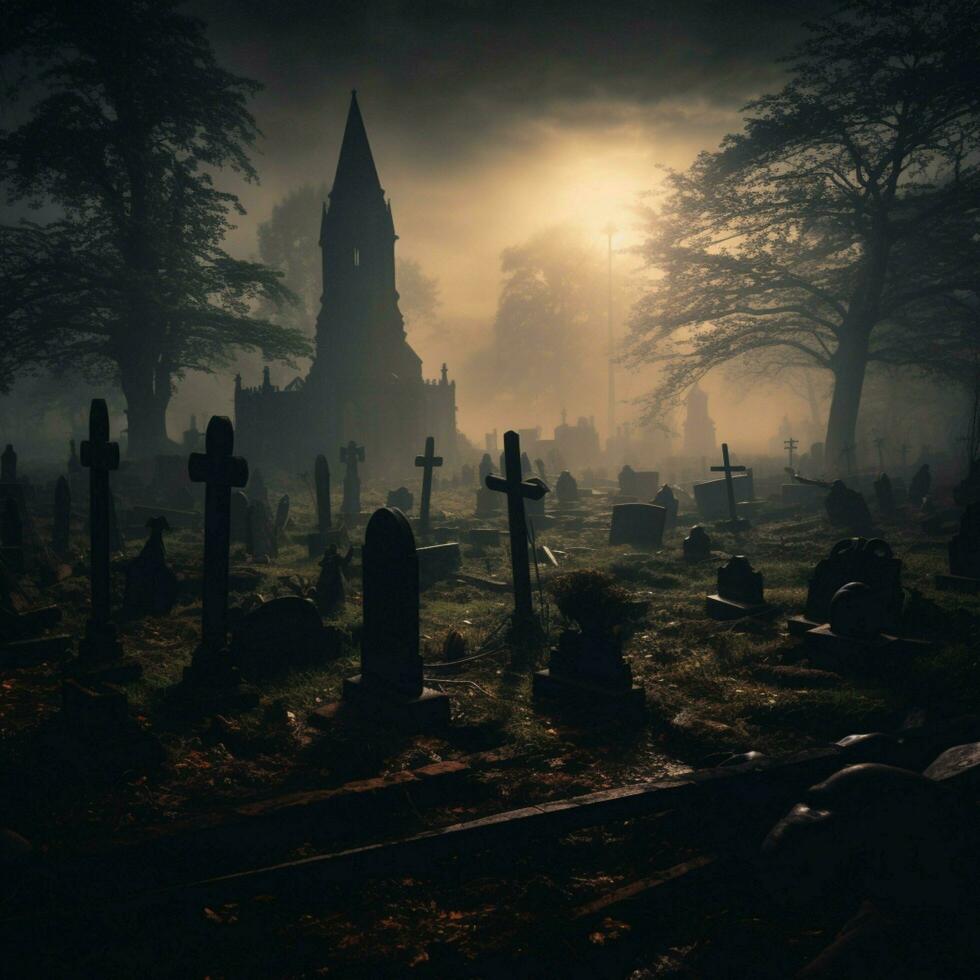 A haunted graveyard full of shadows photo