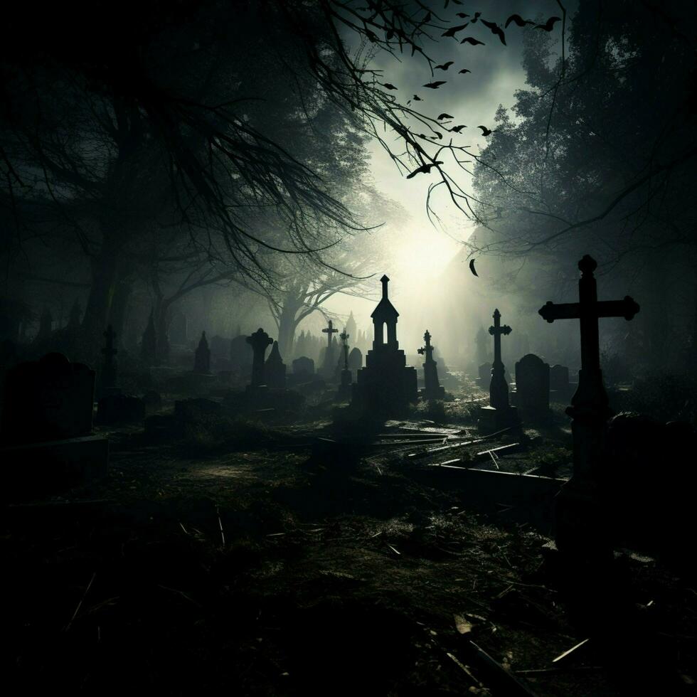 un obsesionado cementerio lleno de oscuridad foto