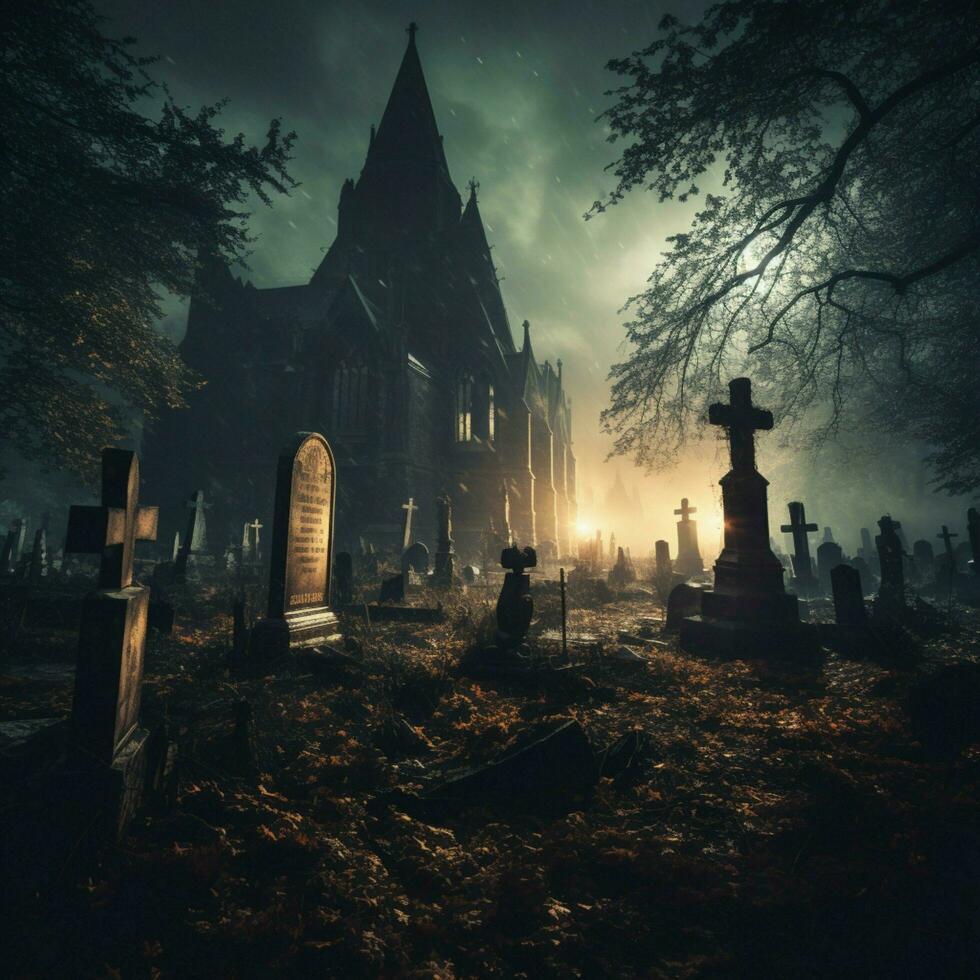 A haunted graveyard full of shadows photo