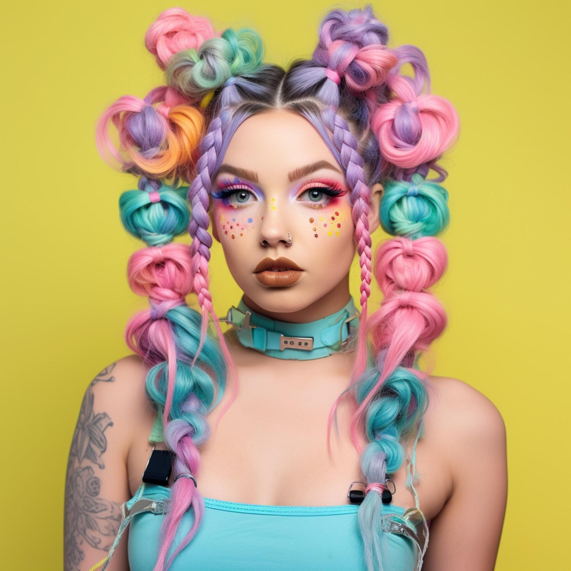  Braided space buns with colorful extensions 30699982 Stock Photo at ...