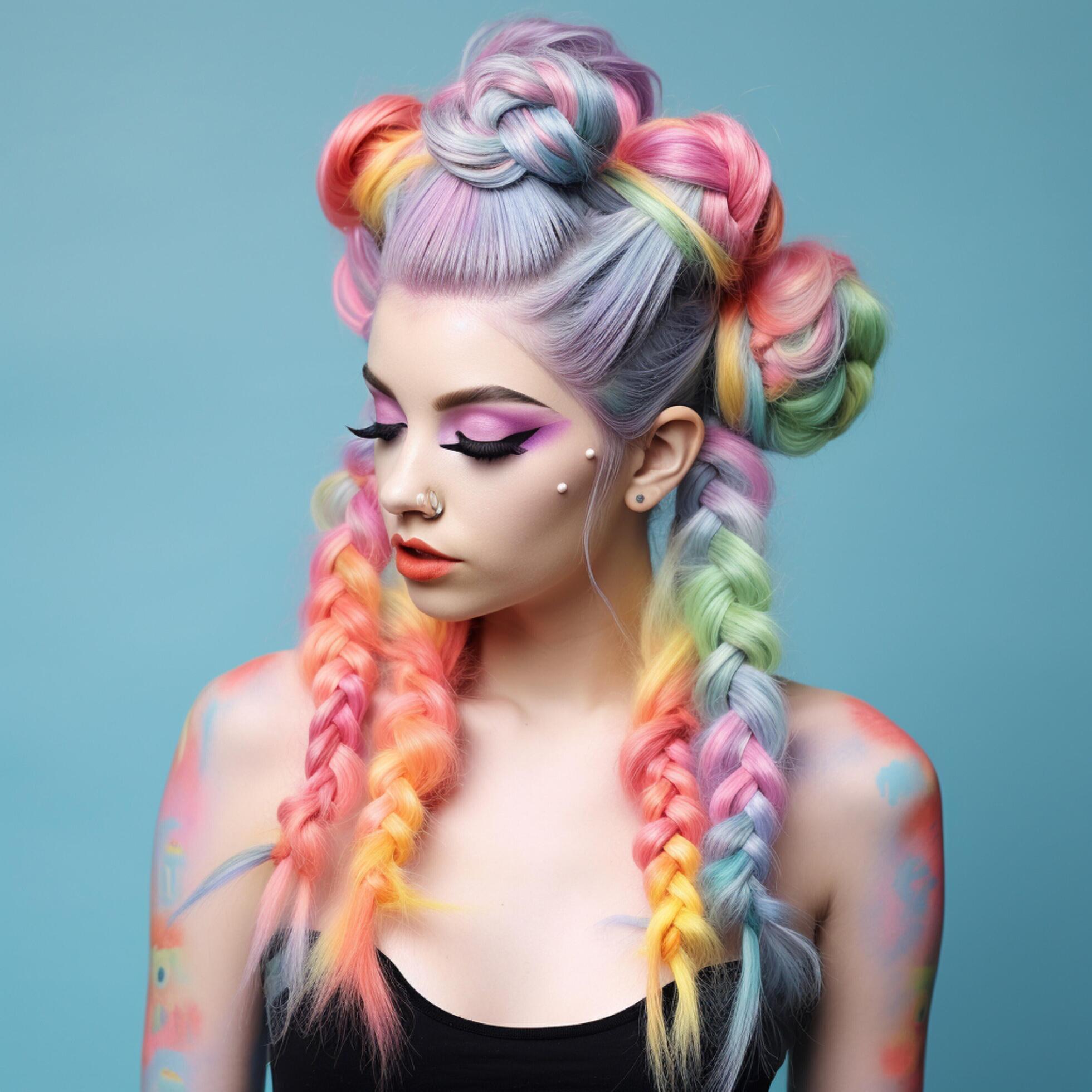Braided space buns with colorful extensions 30700017 Stock Photo at ...