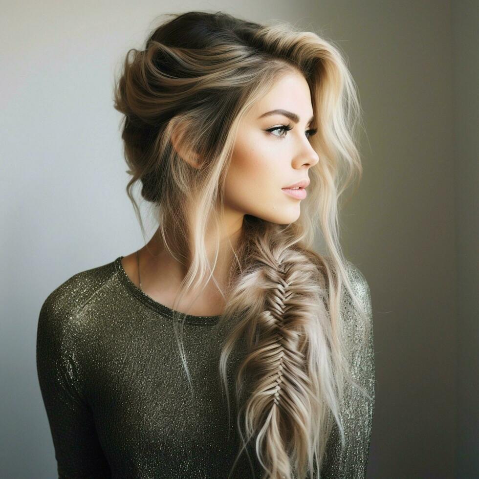 Fishtail braid with a messy and undone look photo