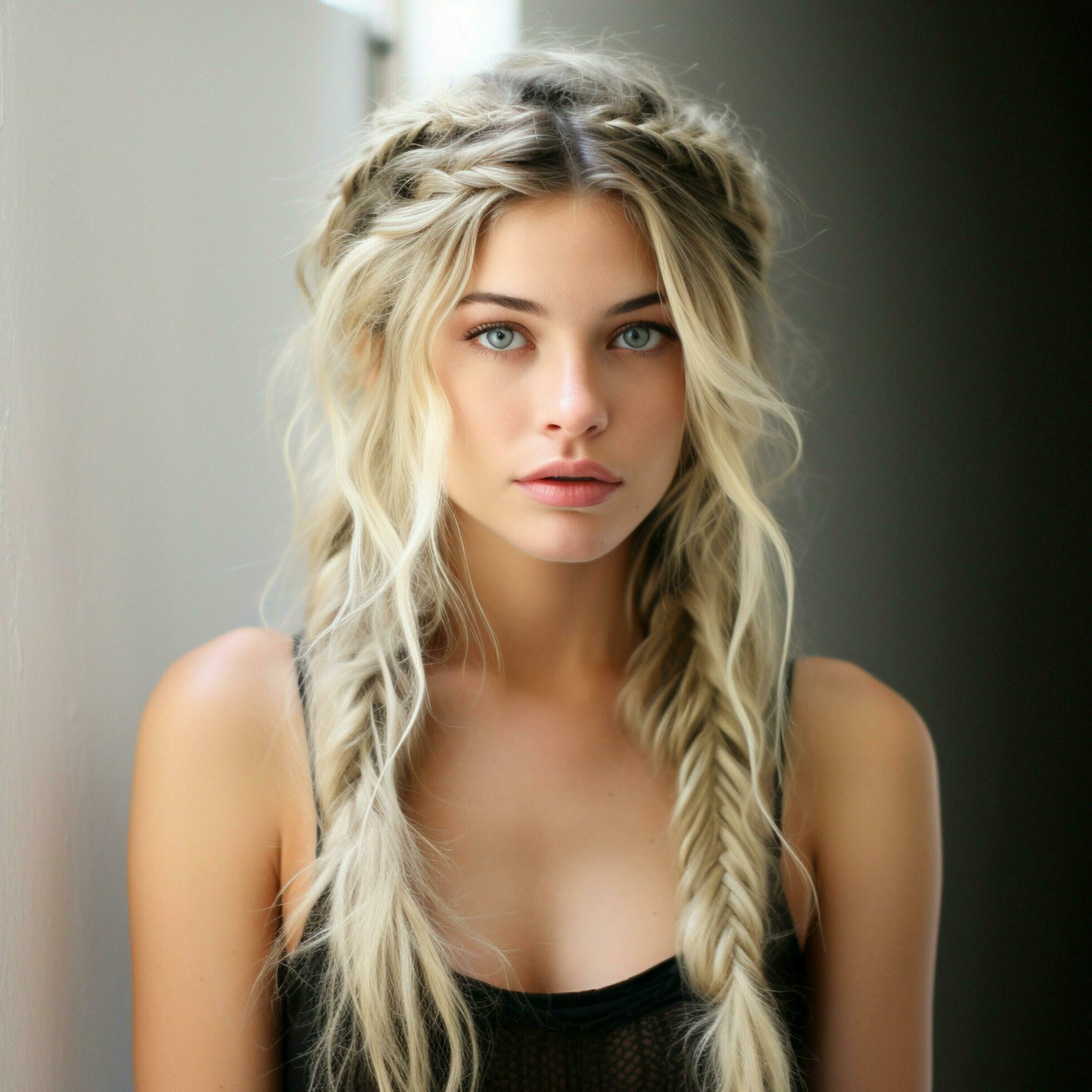  Messy fishtail side braid with face-framing tendrils 30701550 Stock ...
