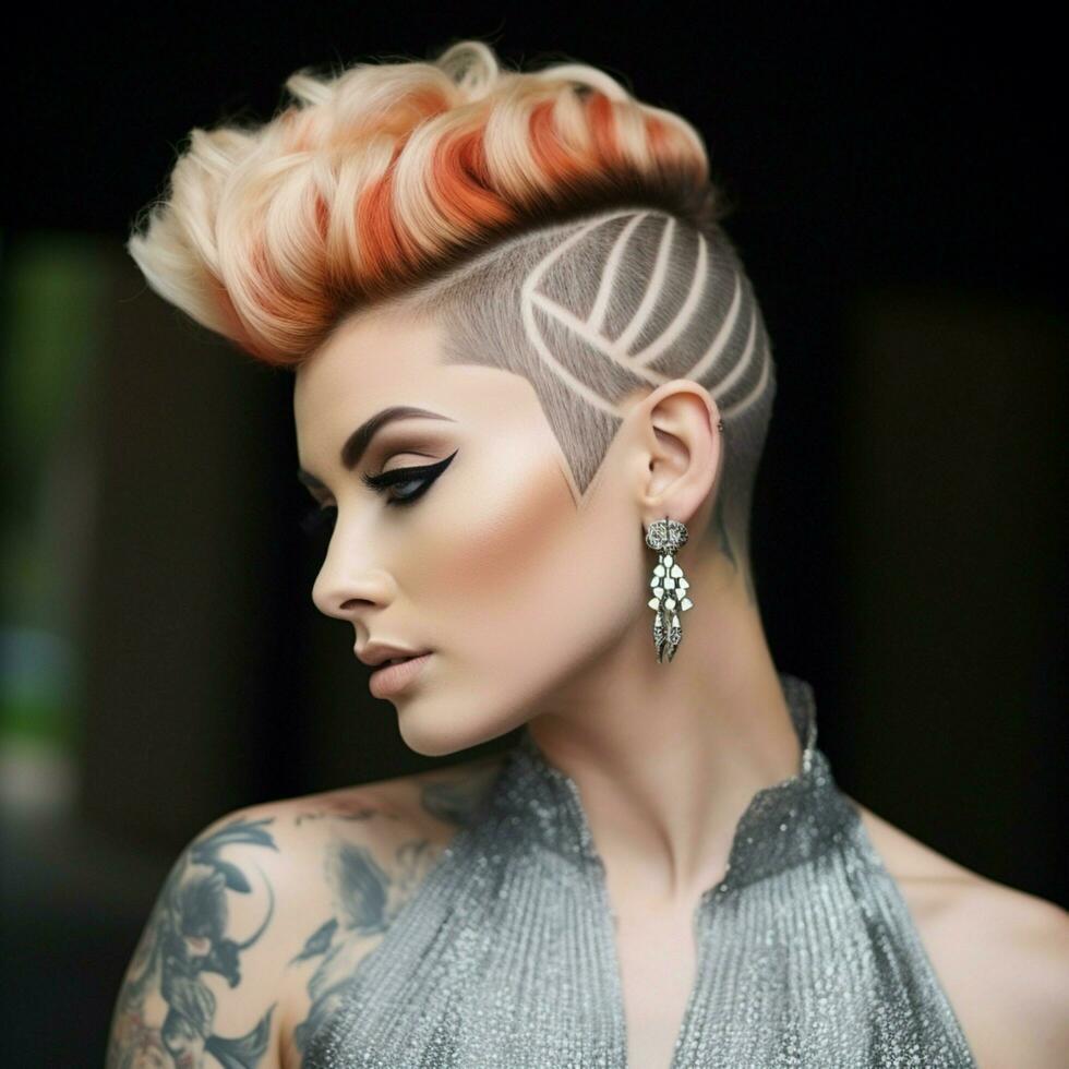 Mohawk-inspired updo with braided shaved sides photo