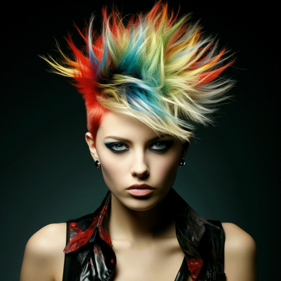 Short and spiky punk hairstyle with vibrant highlights photo