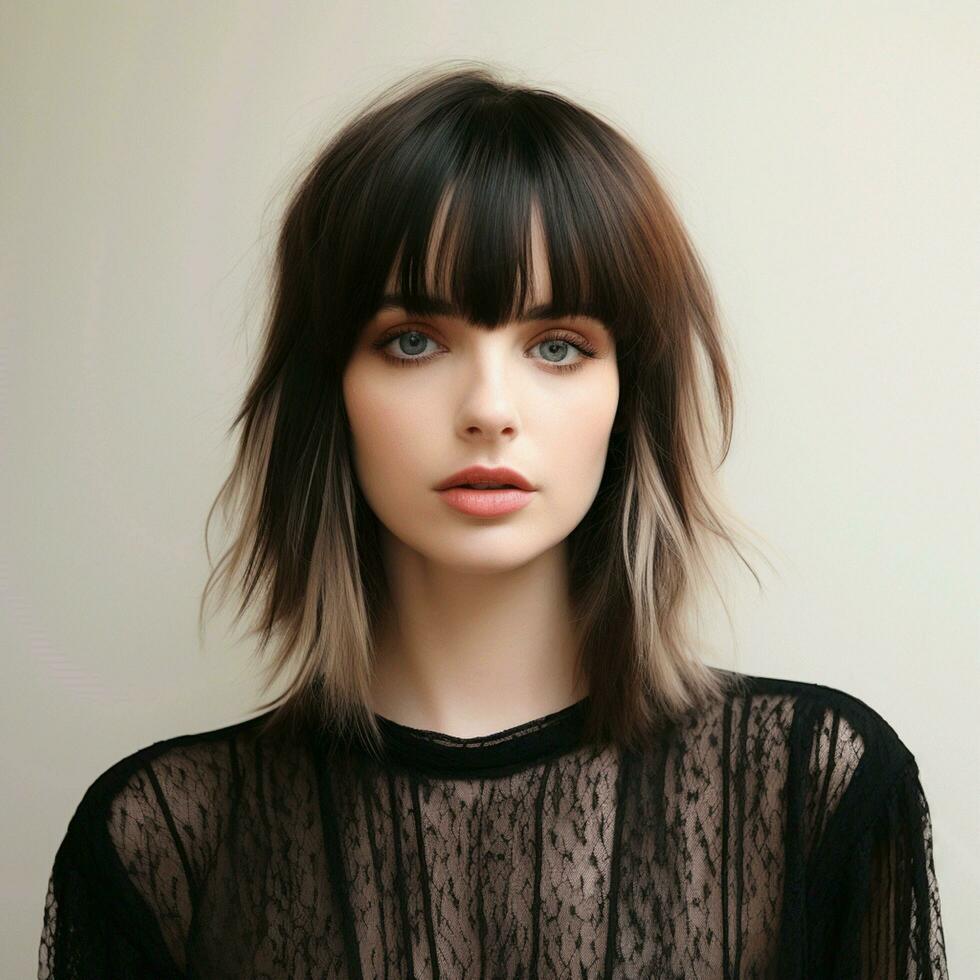 Shoulder-length layered haircut with face-framing bangs photo