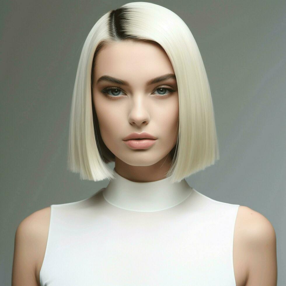 Sleek and shiny lob long bob with blunt ends photo