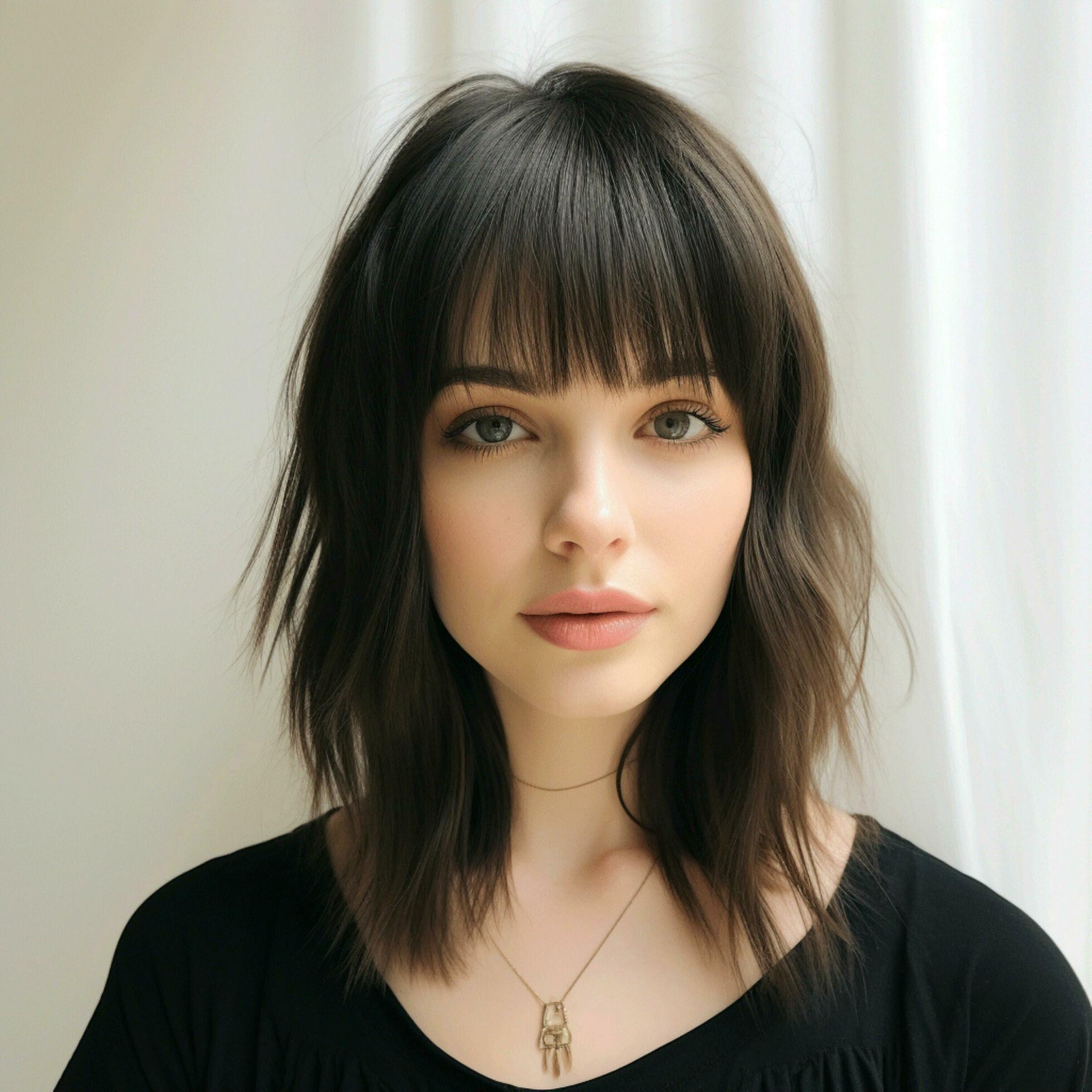 Shoulder-length layered haircut with face-framing bangs 30702506 Stock ...