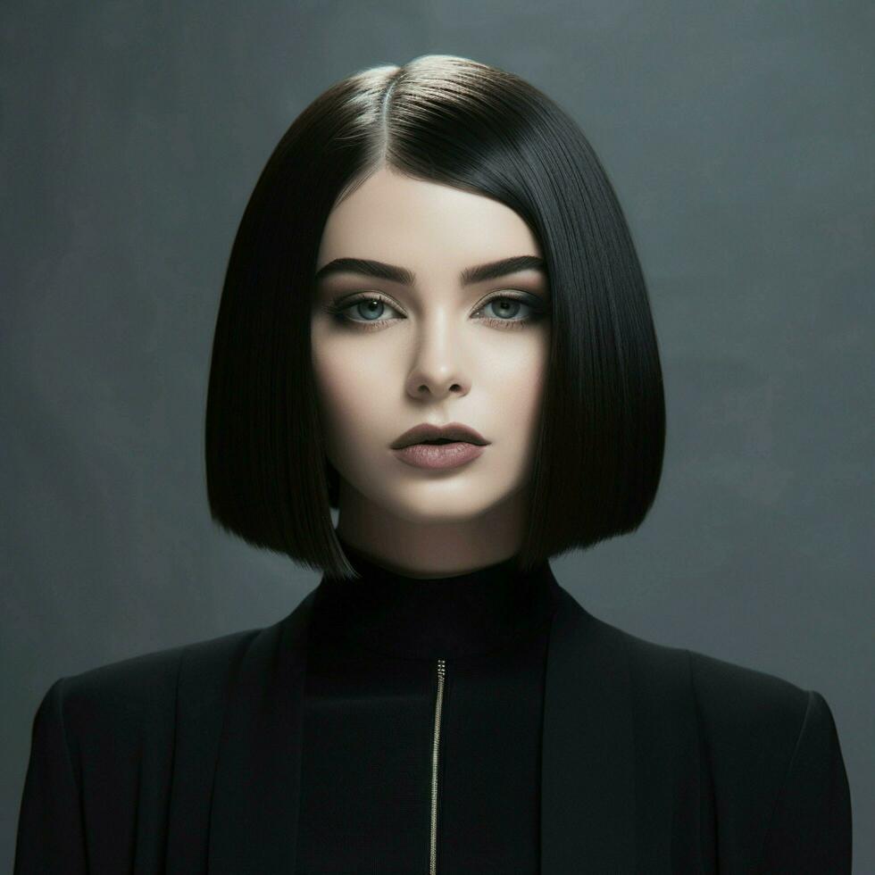 Sleek and straight shoulder-length bob photo