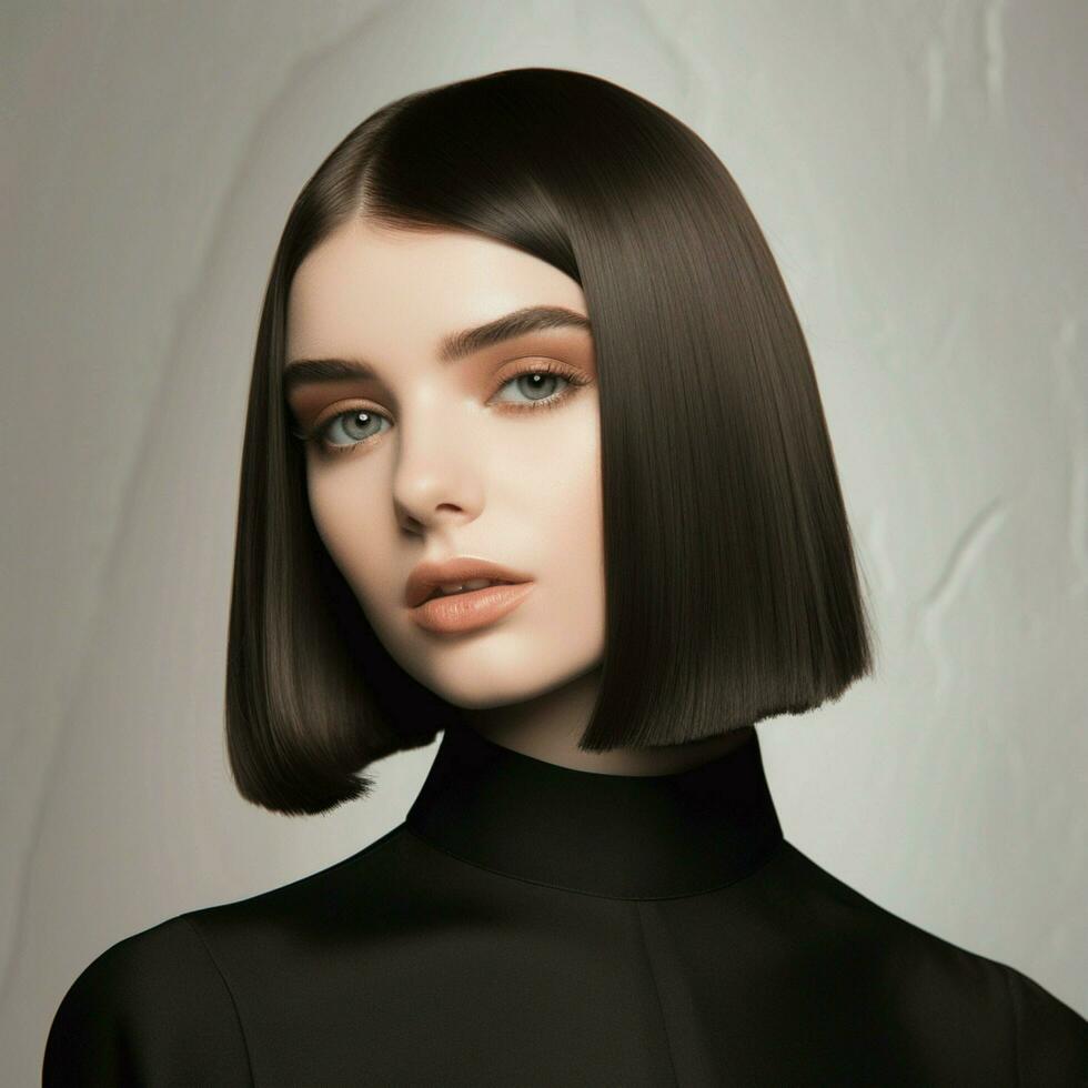 Sleek and straight shoulder-length bob photo