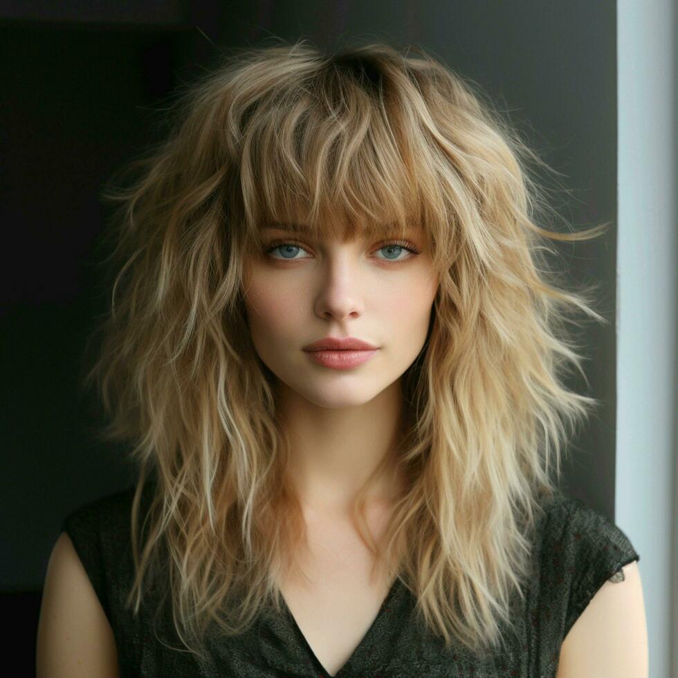 Textured and tousled long layers with a fringe photo