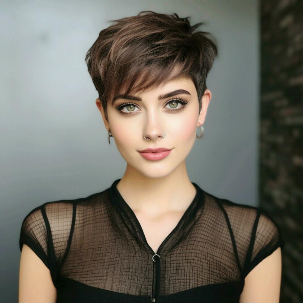 Textured pixie cut with an asymmetrical fringe photo