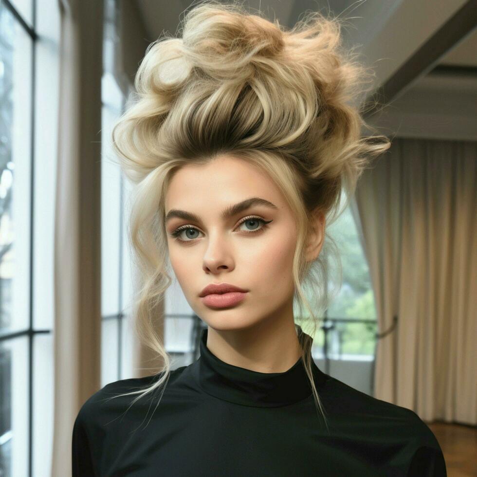 Voluminous messy bun with added volume at the crown photo