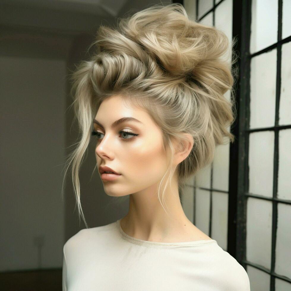 Voluminous messy bun with added volume at the crown photo
