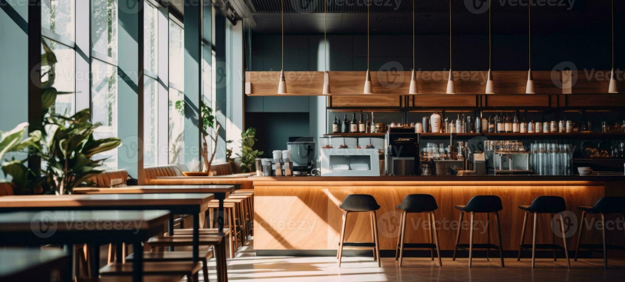 madera café café tienda restaurante, ai generativo foto
