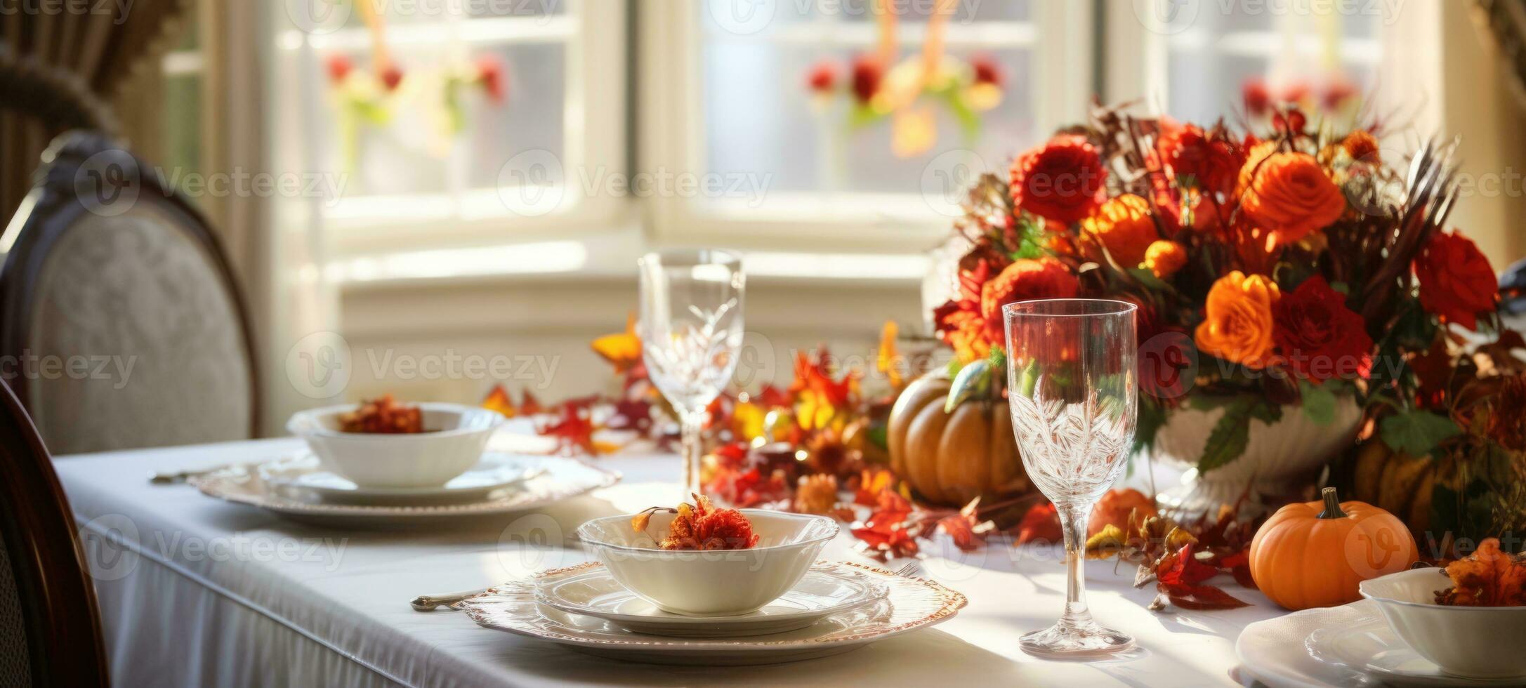 halloween, thanksgiving table settings decoration, AI Generative photo