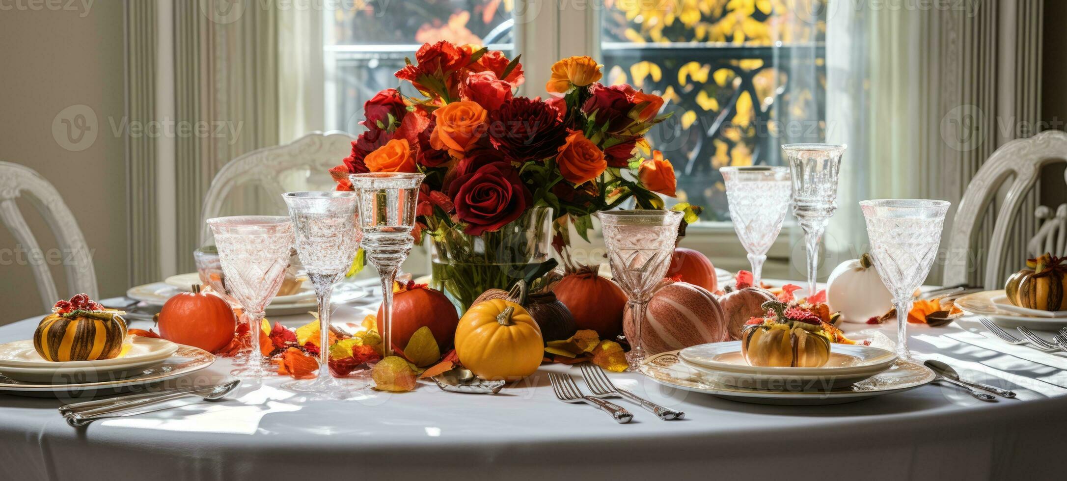 halloween, thanksgiving table settings decoration, AI Generative photo