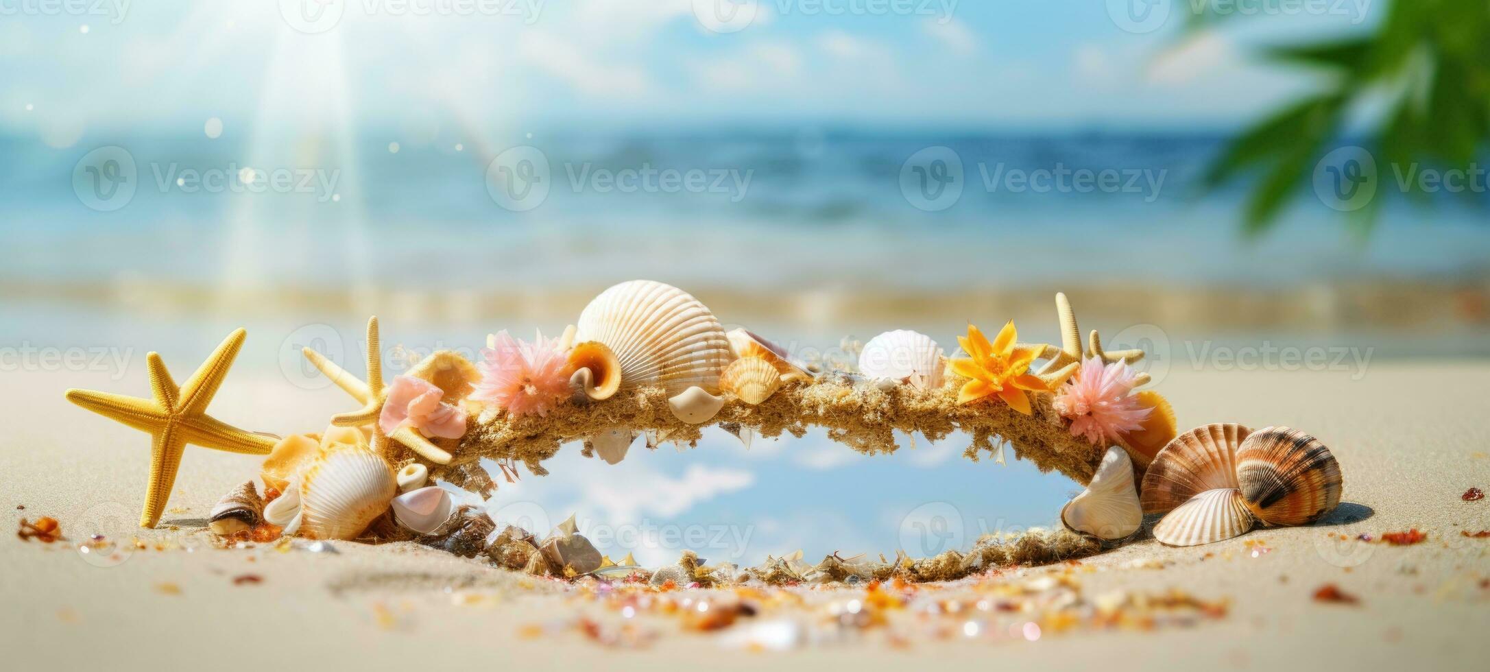 seashells on the beach sea sand summer, ai photo