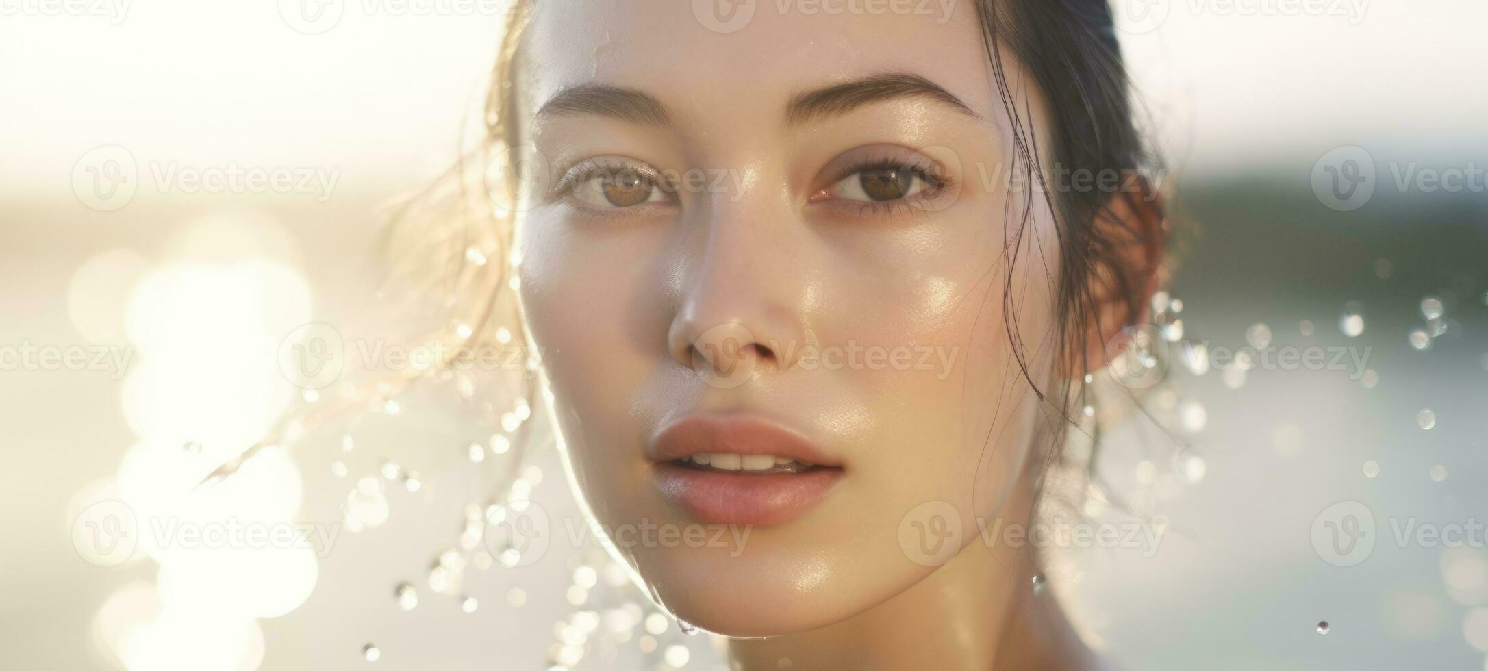 Beautiful young asian woman with clean fresh skin care, Facial treatment, beauty and spa, ai photo