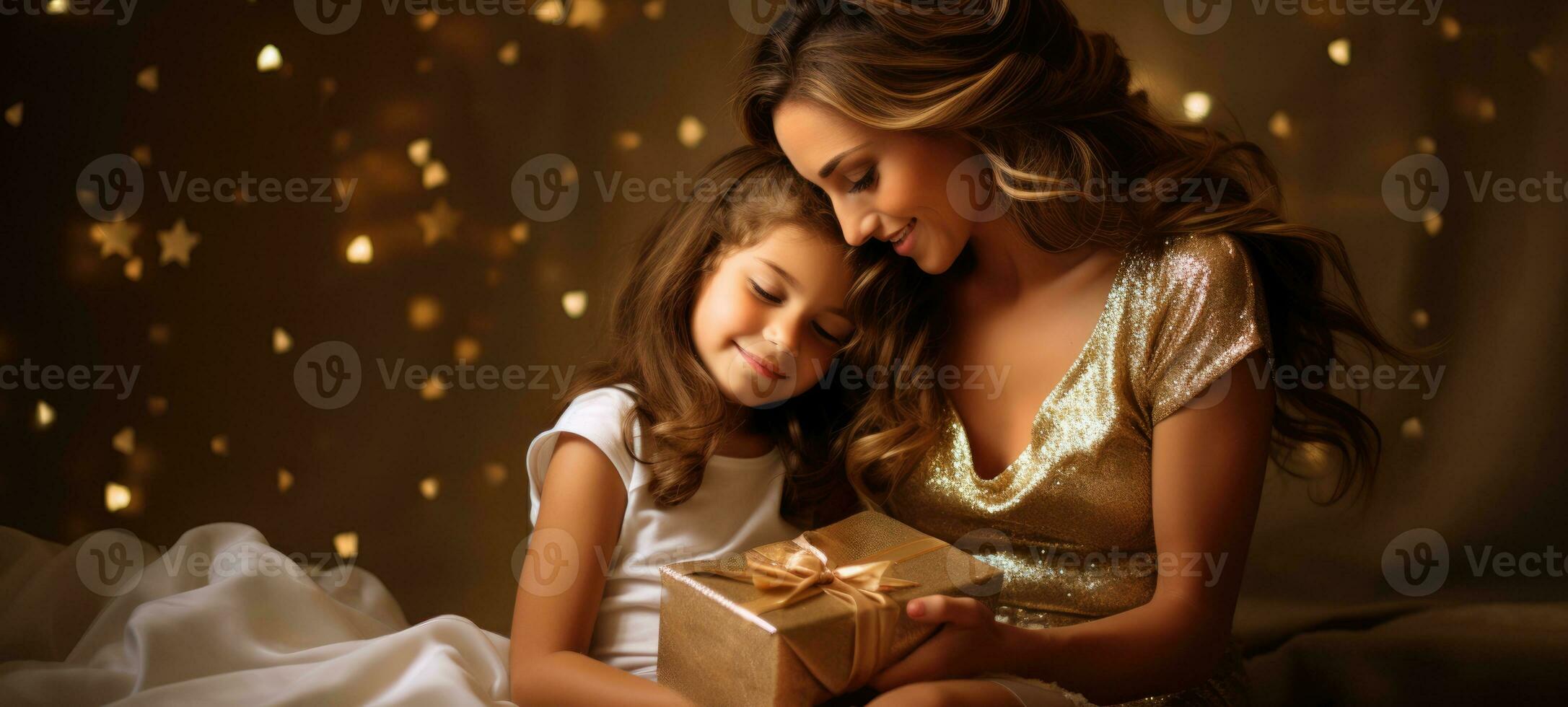 mother daughter bonding present gift gold theme xmas, ai photo