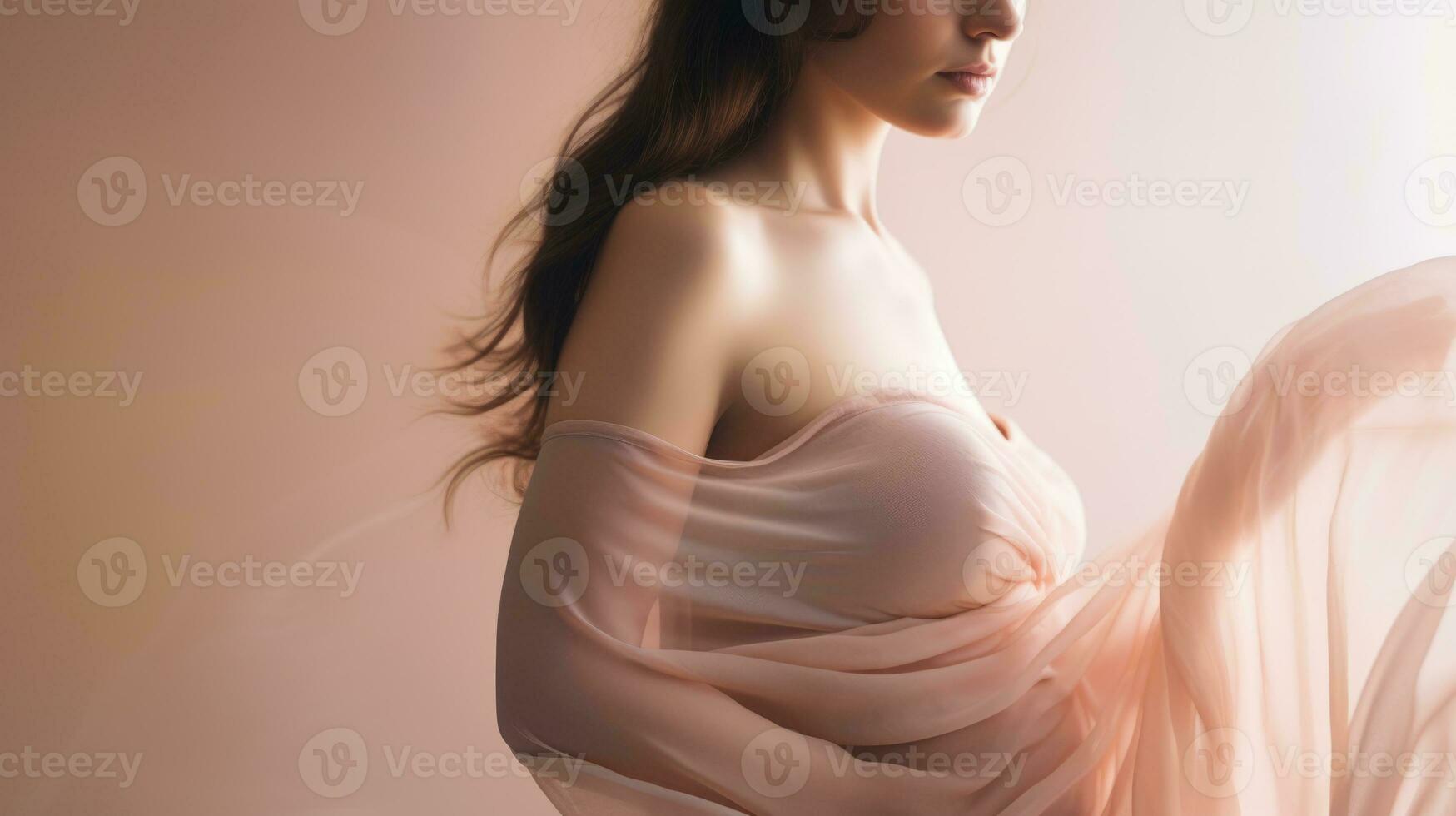 woman pregnant expecting maternity pink dress mom, ai photo