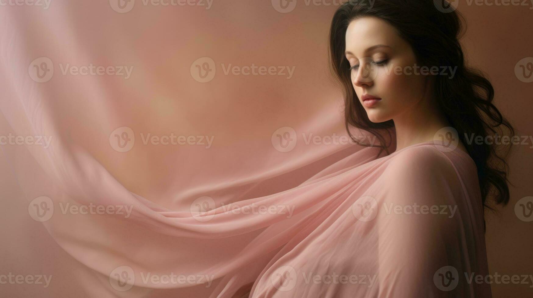 woman pregnant expecting maternity pink dress mom, ai photo