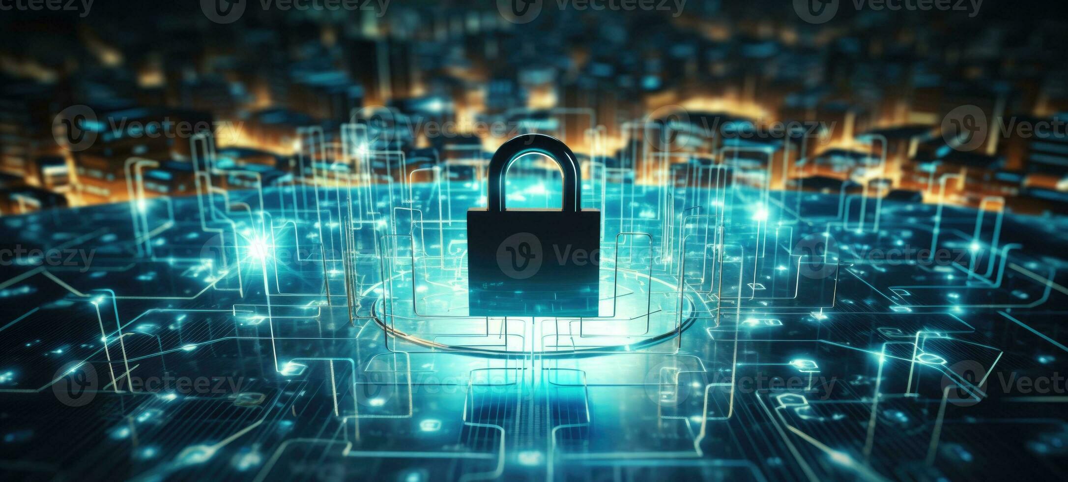 cyber security digital lock technology tech, ai 30707375 Stock Photo at