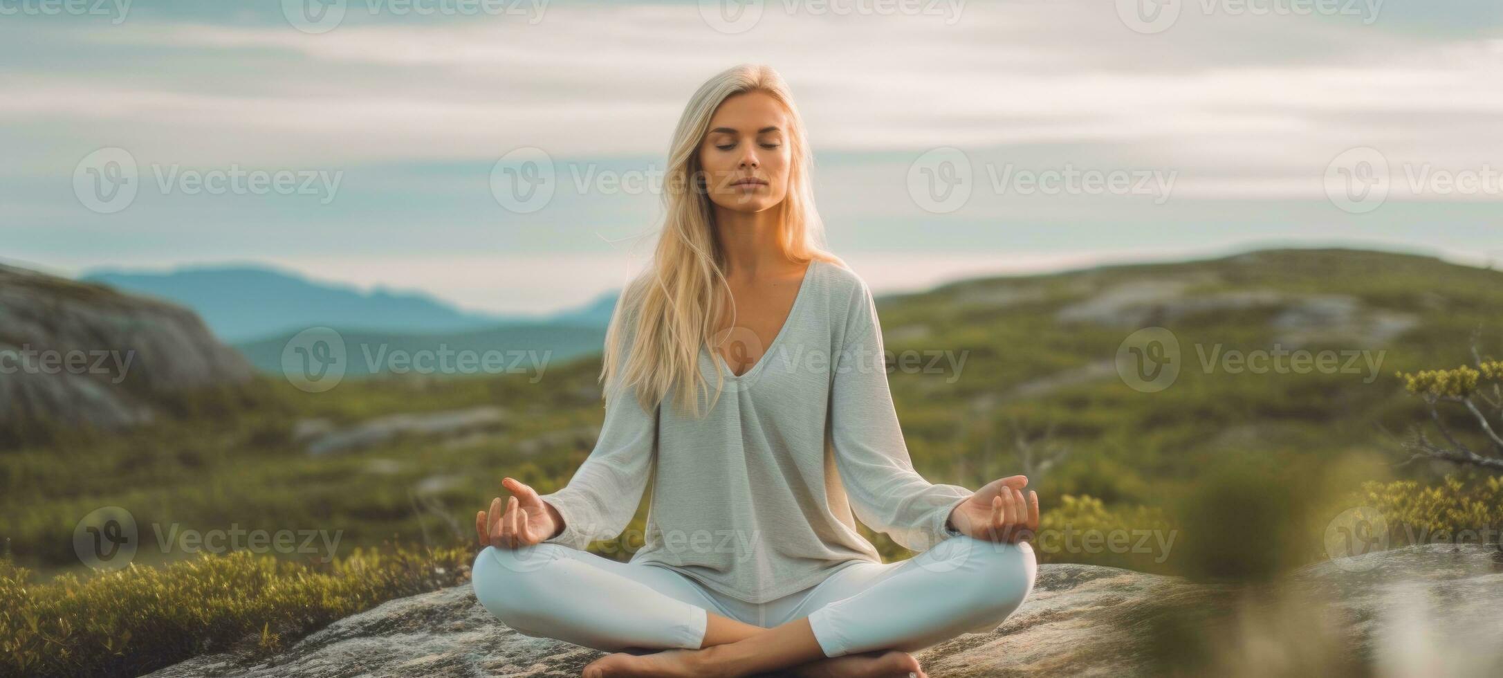 woman doing yogo peacefully zen meditation, ai photo