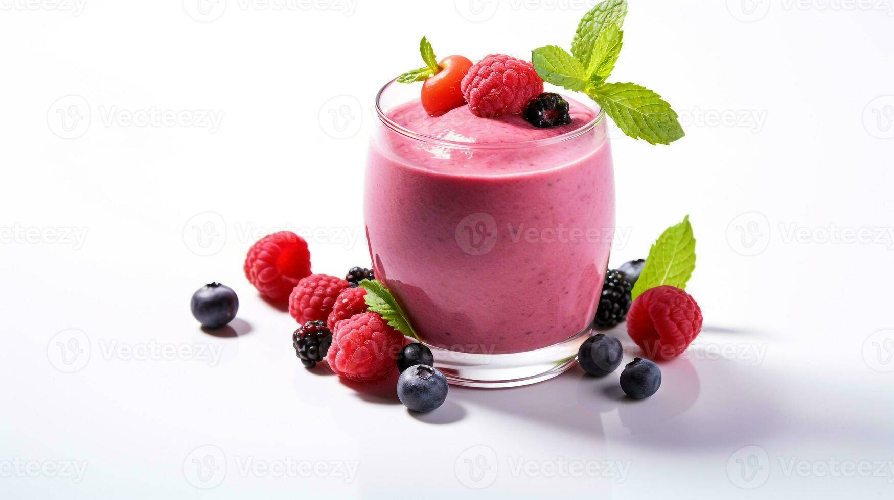 Photo of a Berry Smoothie isolated on white background. Generative AI