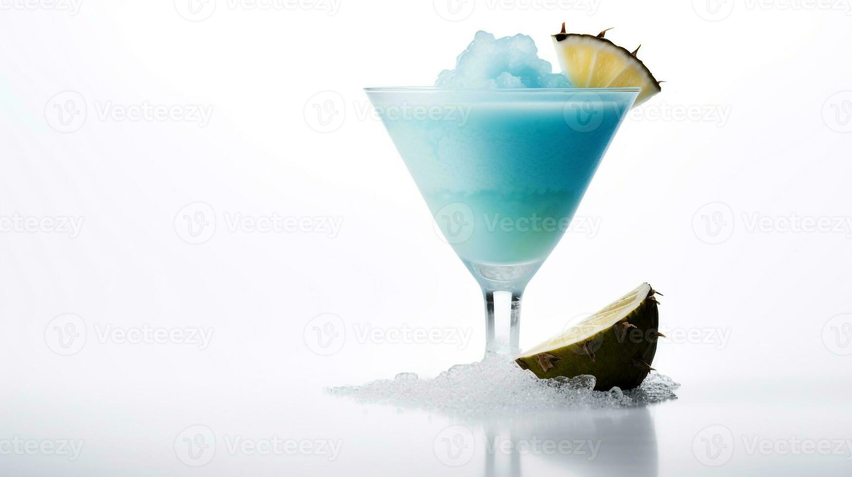 Photo of a Blue Lagoon Cocktail drink isolated on white background. Generative AI