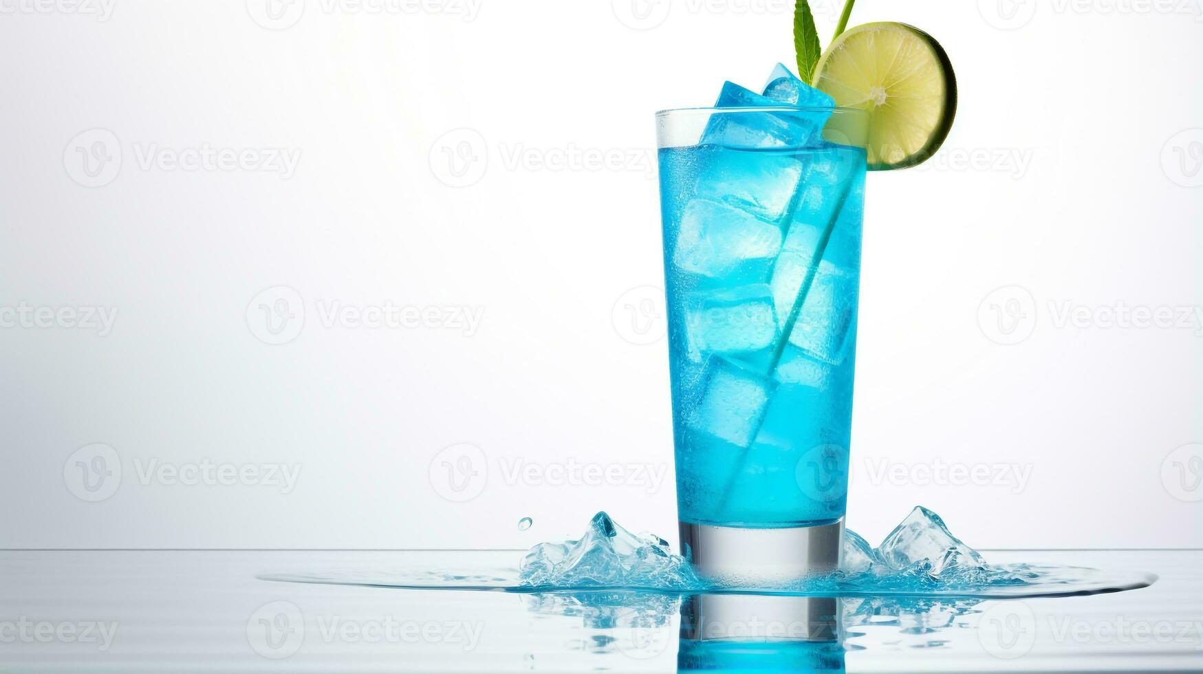 Photo of a Blue Lagoon Cocktail drink isolated on white background. Generative AI