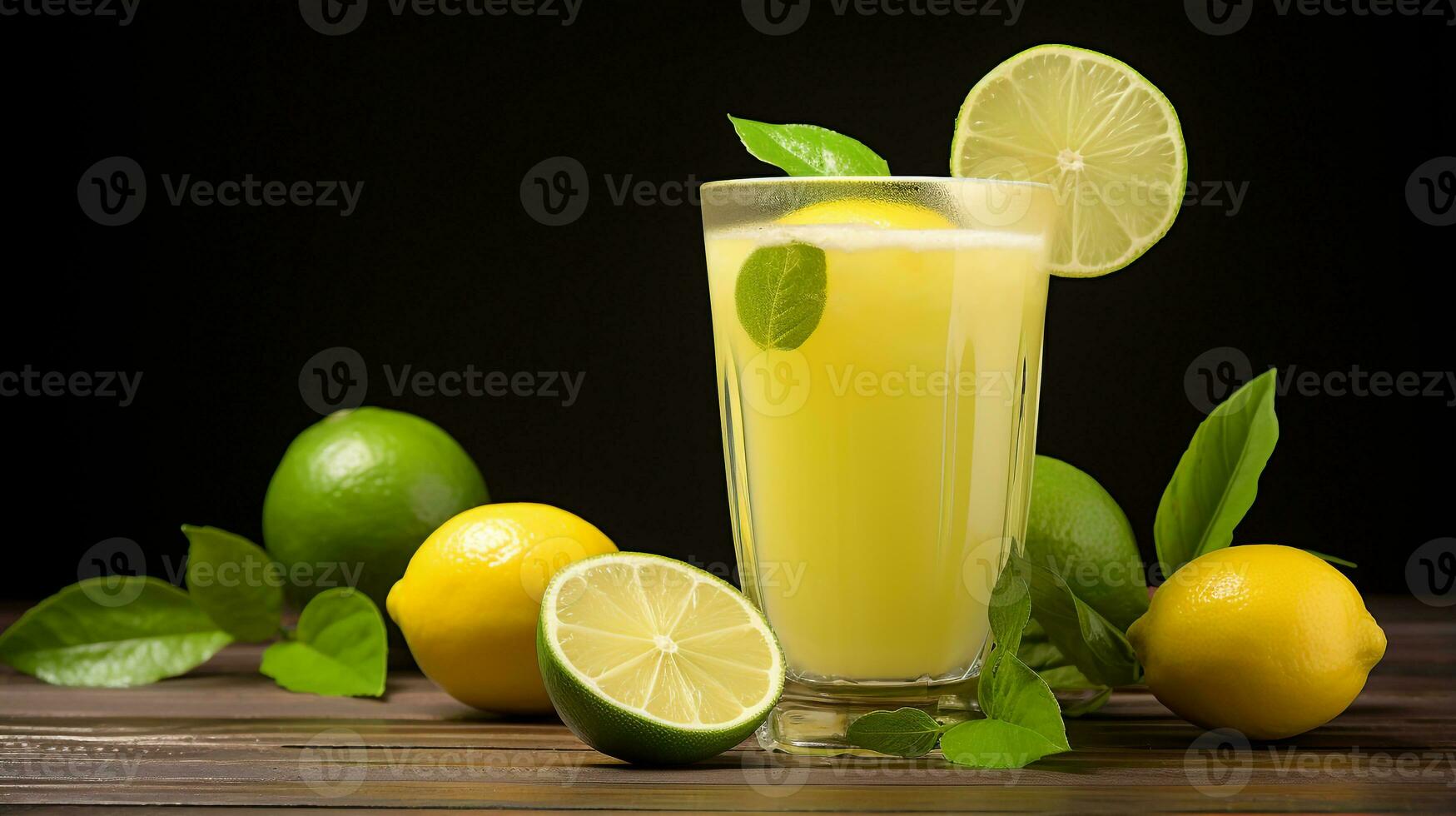 Photo of a Calamansi Juice drink isolated on dark background. Generative AI