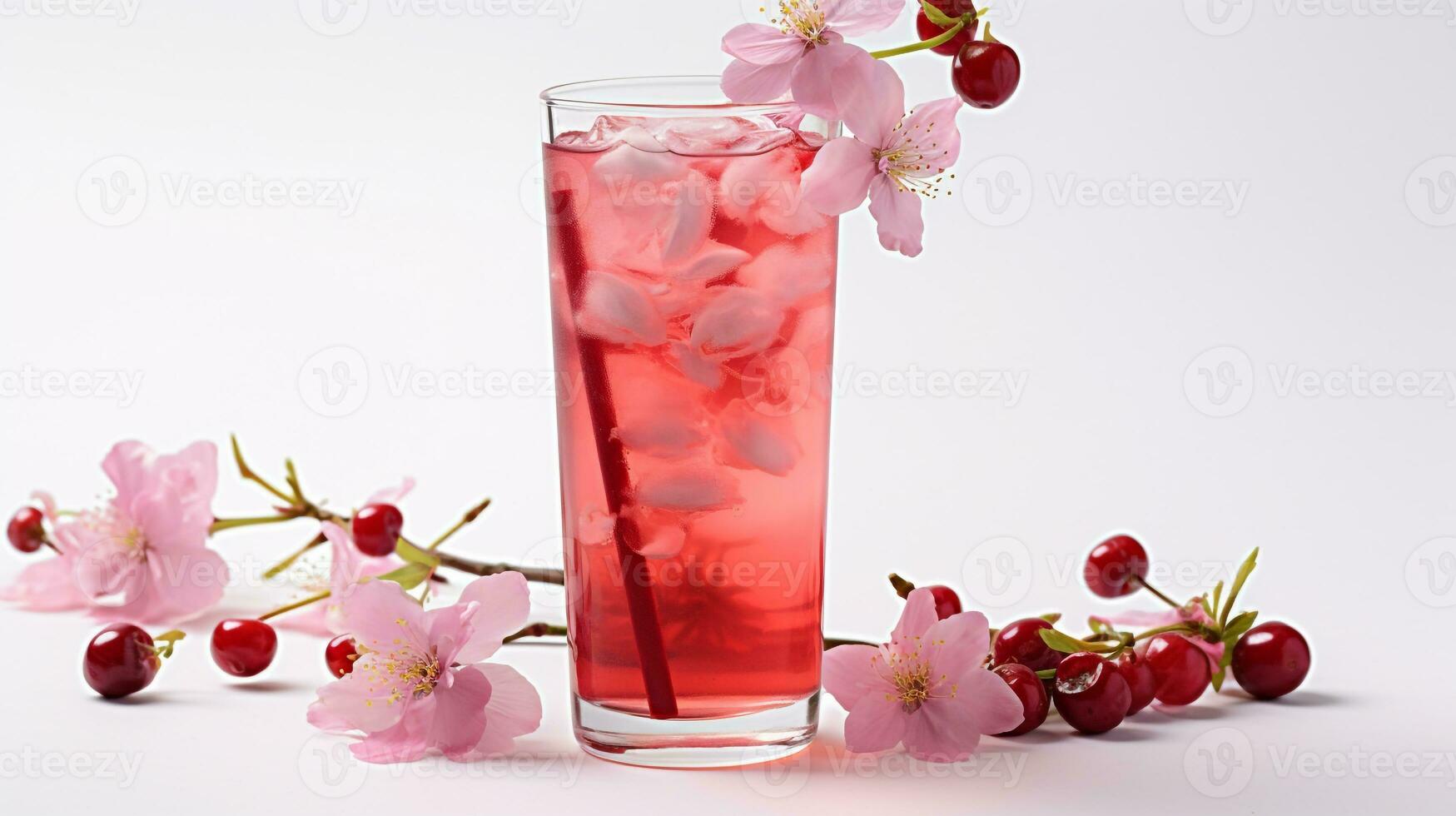 Photo of a Cherry Blossom Tea drink isolated on white background. Generative AI