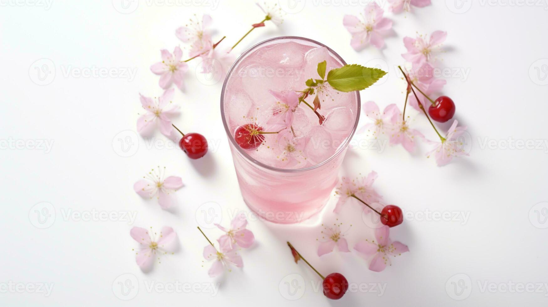 Photo of a Cherry Blossom Tea drink isolated on white background. Generative AI