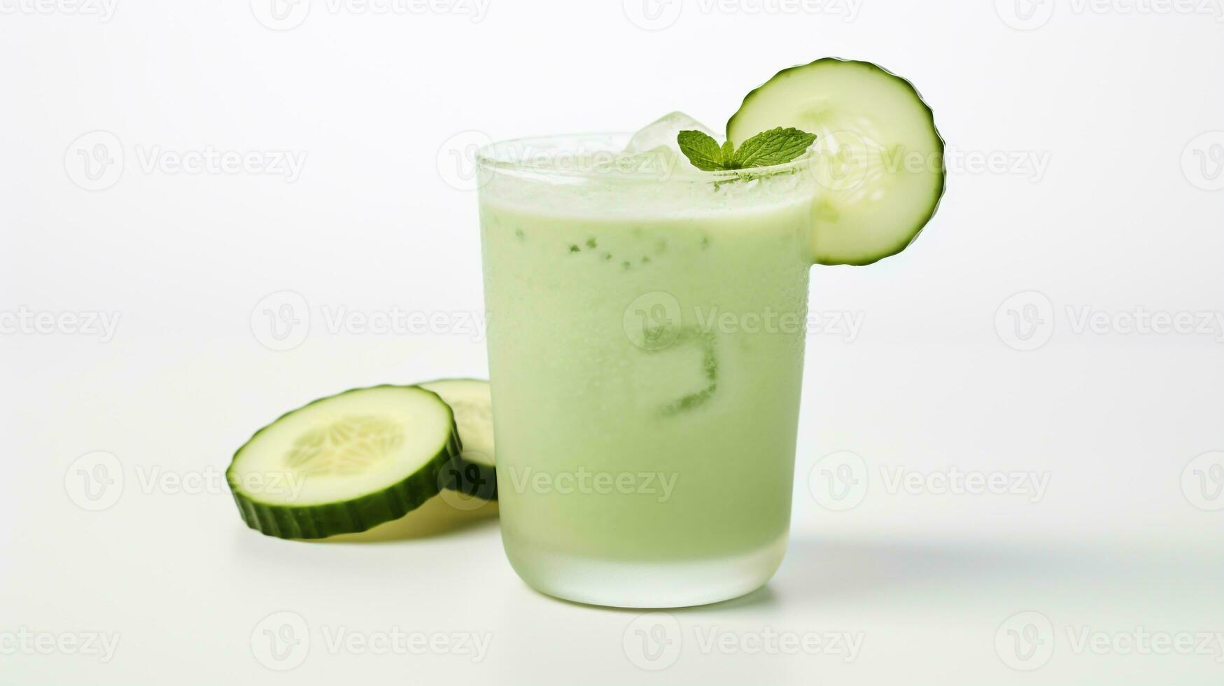 Photo of a Cucumber Lemonade drink isolated on white background. Generative AI