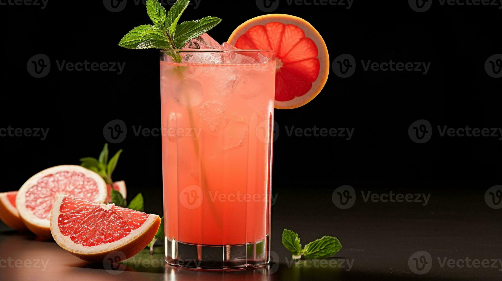 Photo of a Grapefruit Spritzer drink isolated on black background. Generative AI