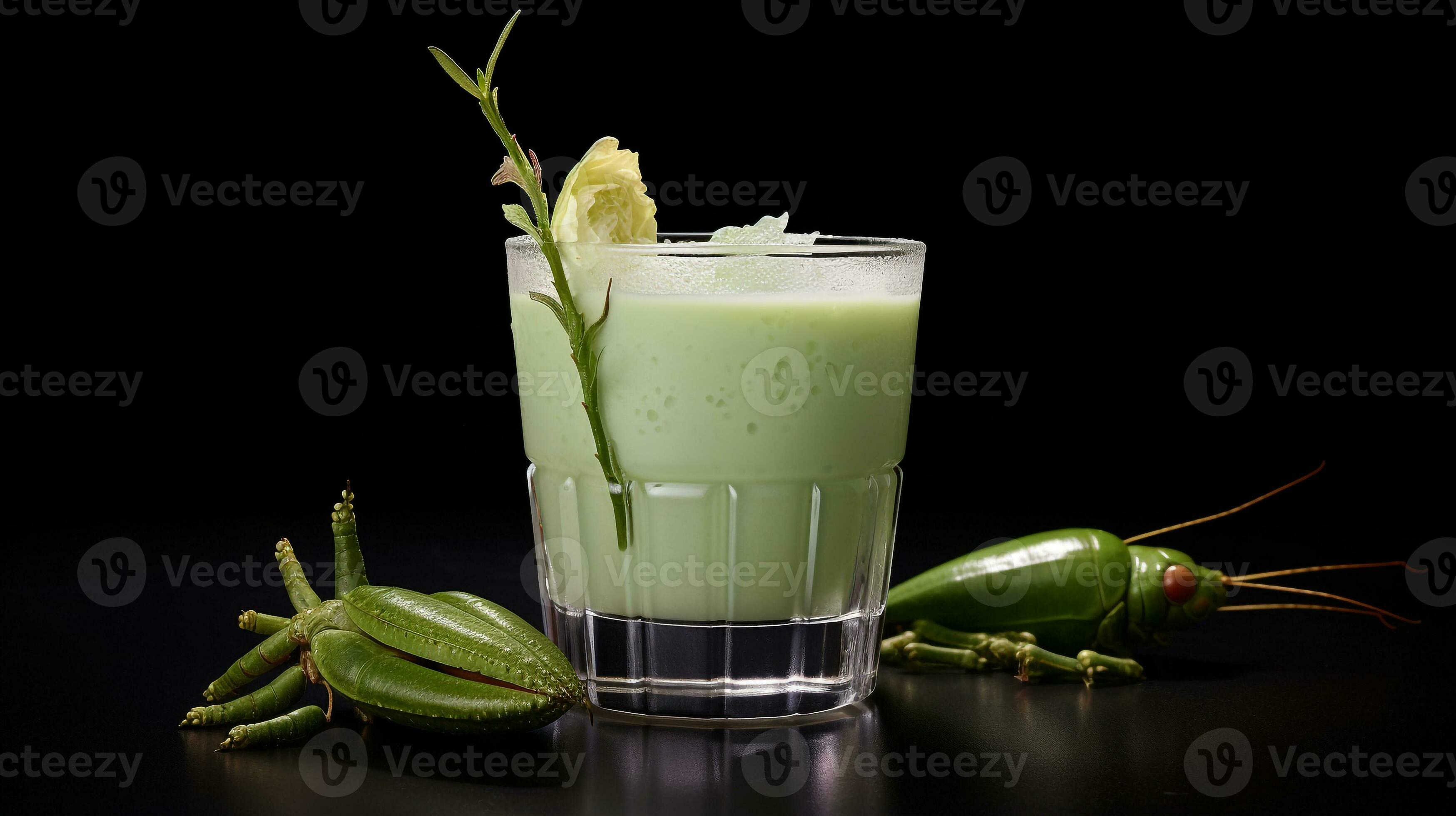 Photo of a drink isolated on black background. Generative
