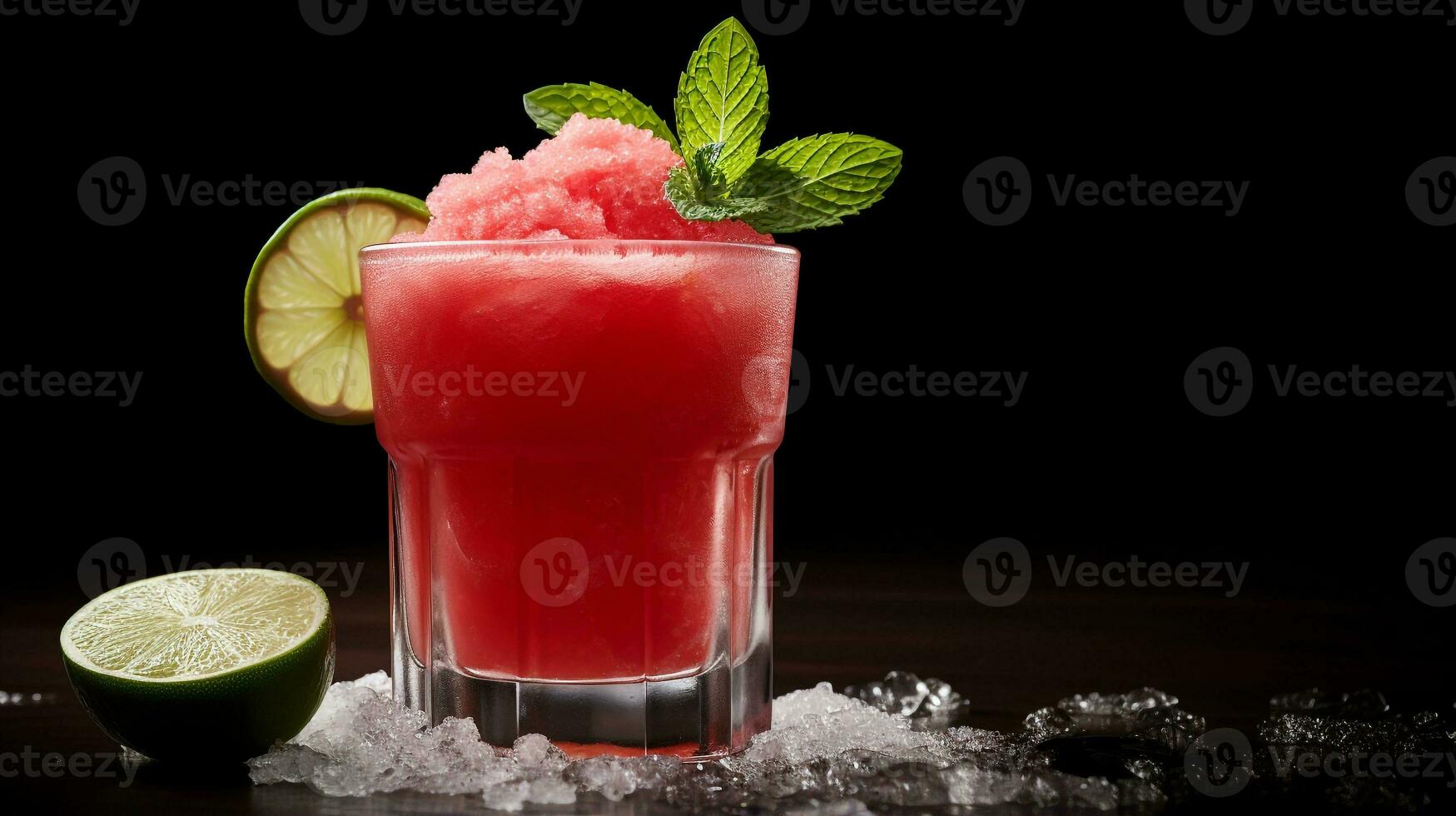 Photo of a Guava Margarita drink isolated on black background. Generative AI