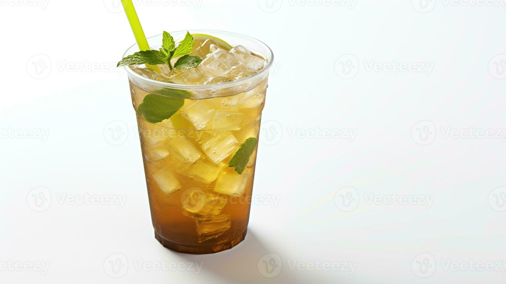 Photo of a Iced Green Tea drink isolated on white background. Generative AI