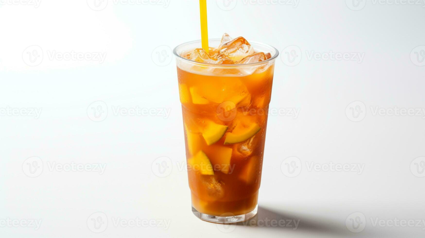 Photo of a Mango Iced Tea drink isolated on flat white background. Generative AI