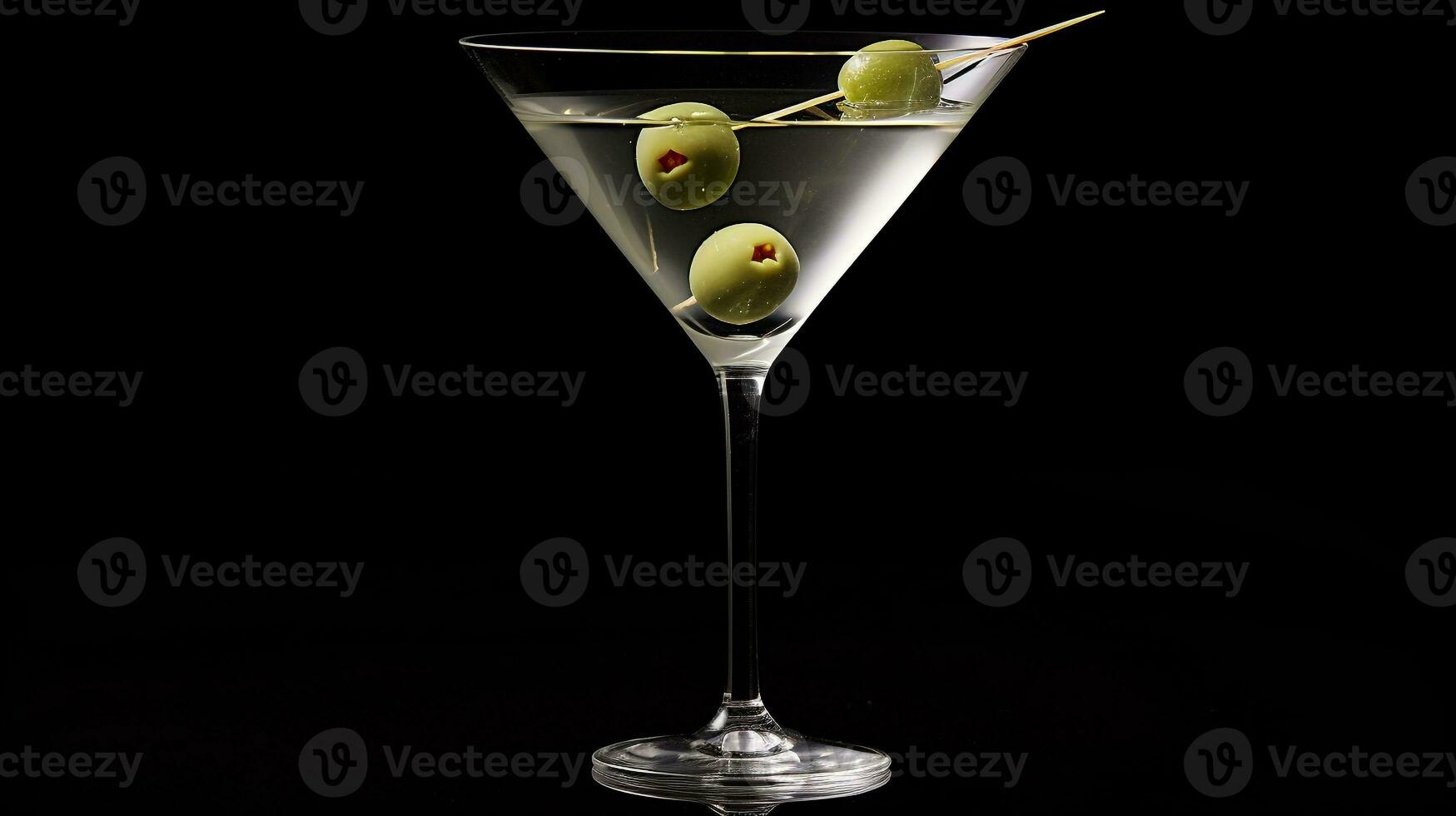 Photo of a Martini isolated on flat black background. Generative AI