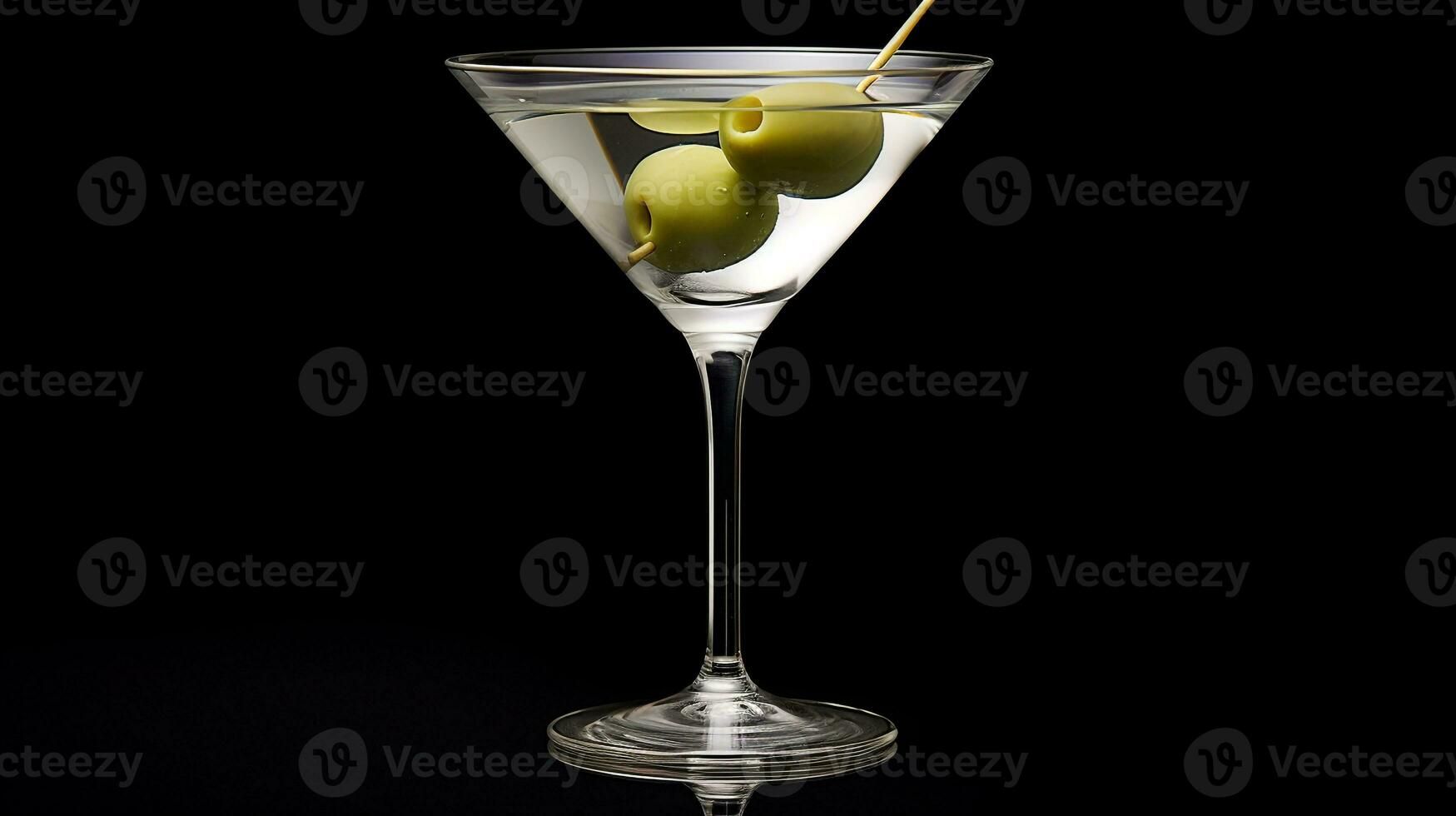 Photo of a Martini isolated on flat black background. Generative AI