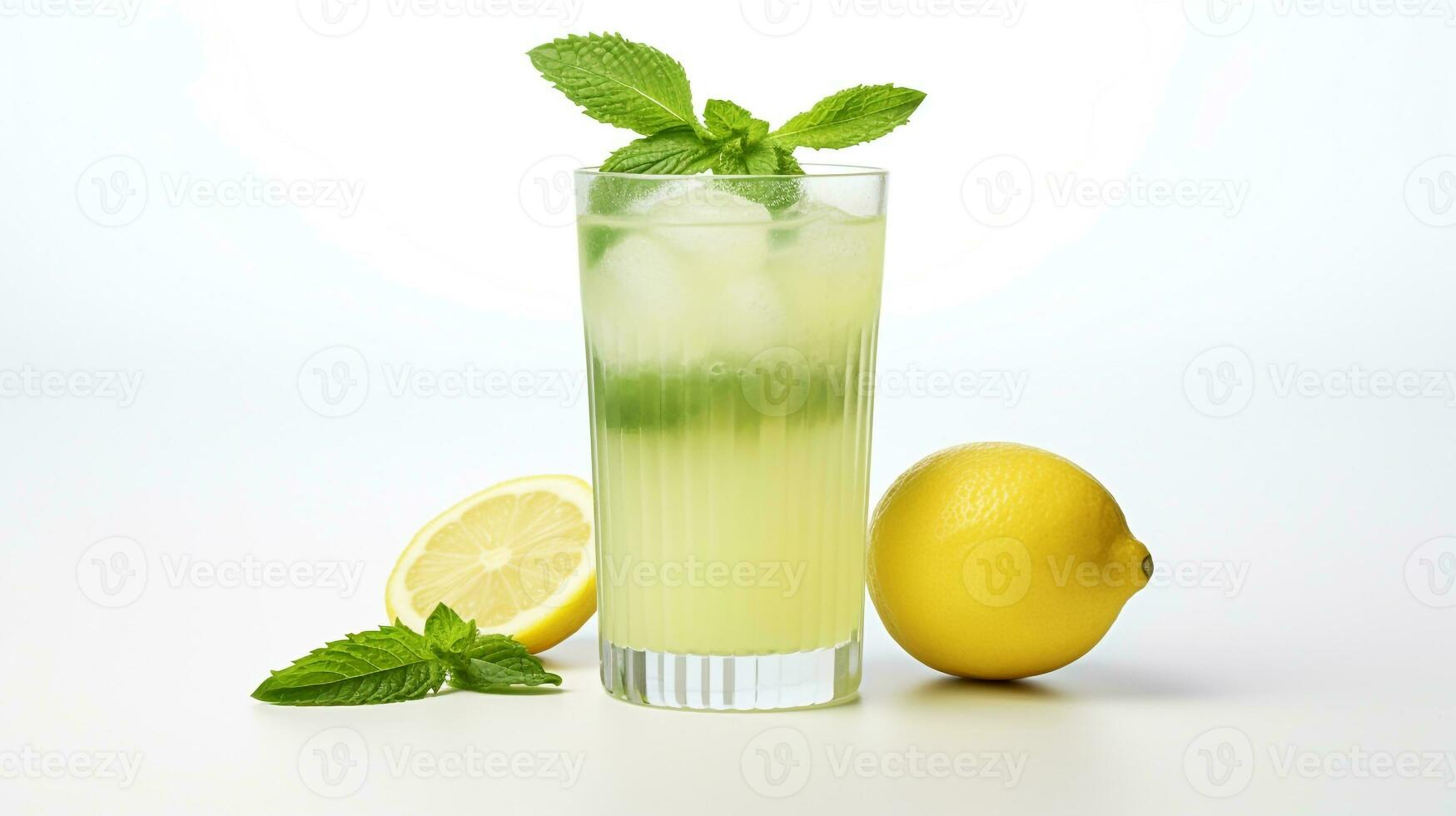 Photo of a Mint Lemonade isolated on flat white background. Generative AI