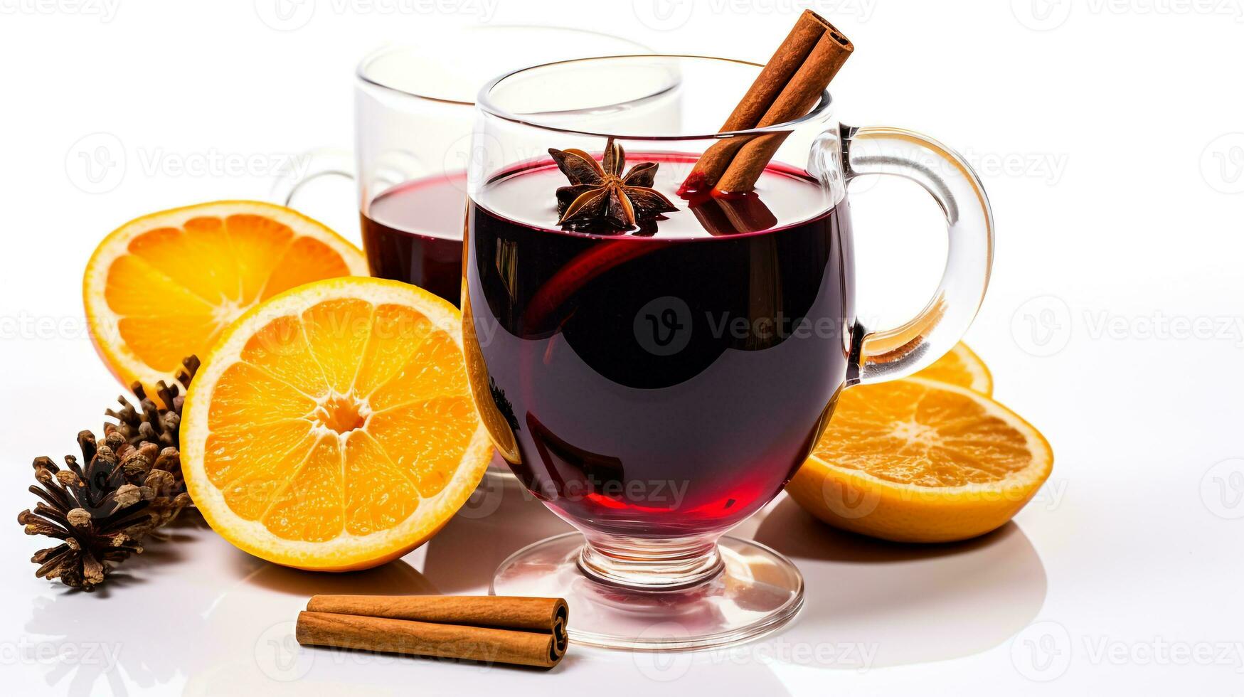 Photo of a Mulled Wine isolated on flat white background. Generative AI