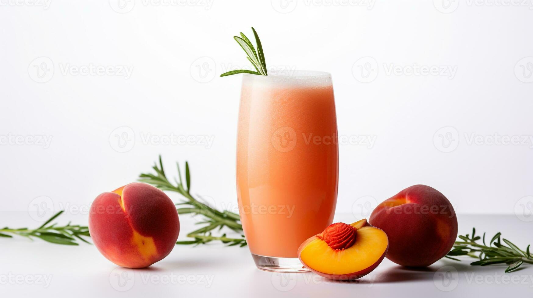 Photo of a Peach Bellini isolated on flat white background. Generative AI