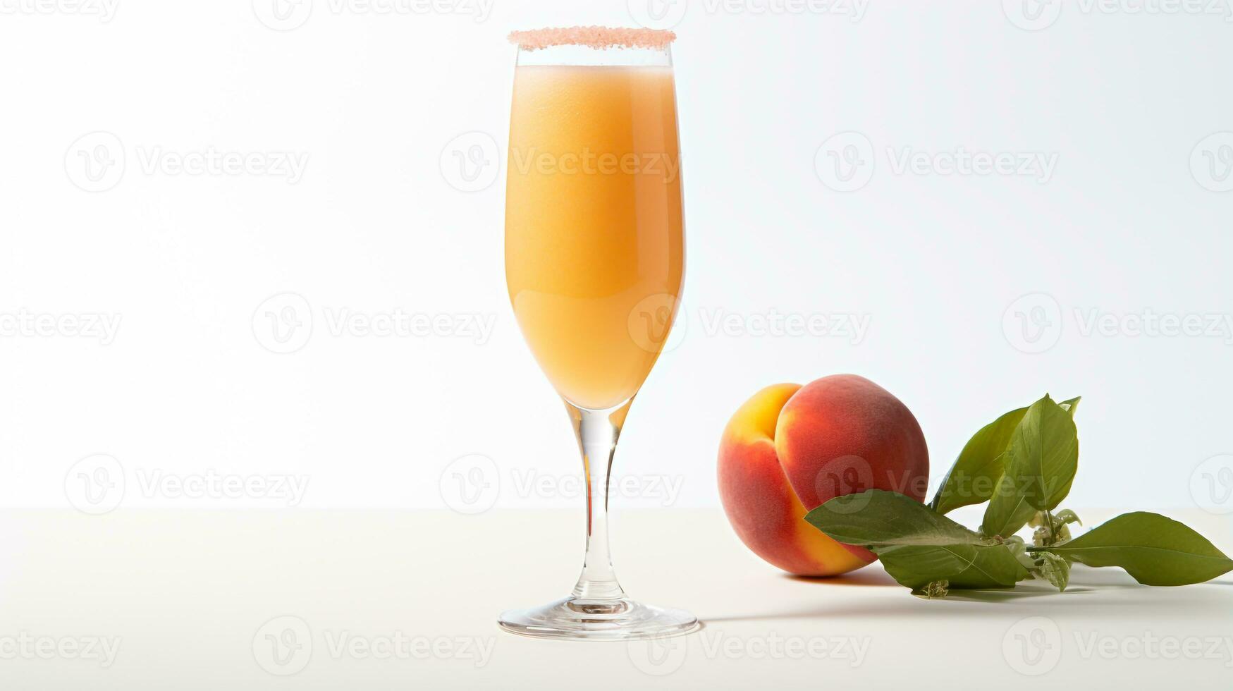 Photo of a Peach Bellini isolated on flat white background. Generative AI