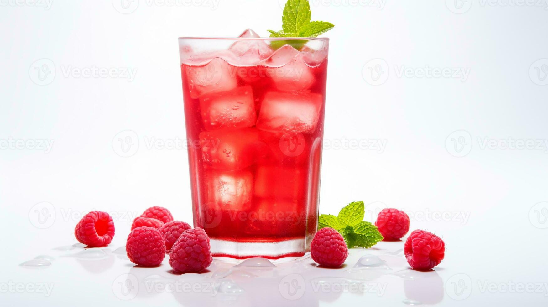 Photo of a Raspberry Iced Tea isolated on flat white background. Generative AI