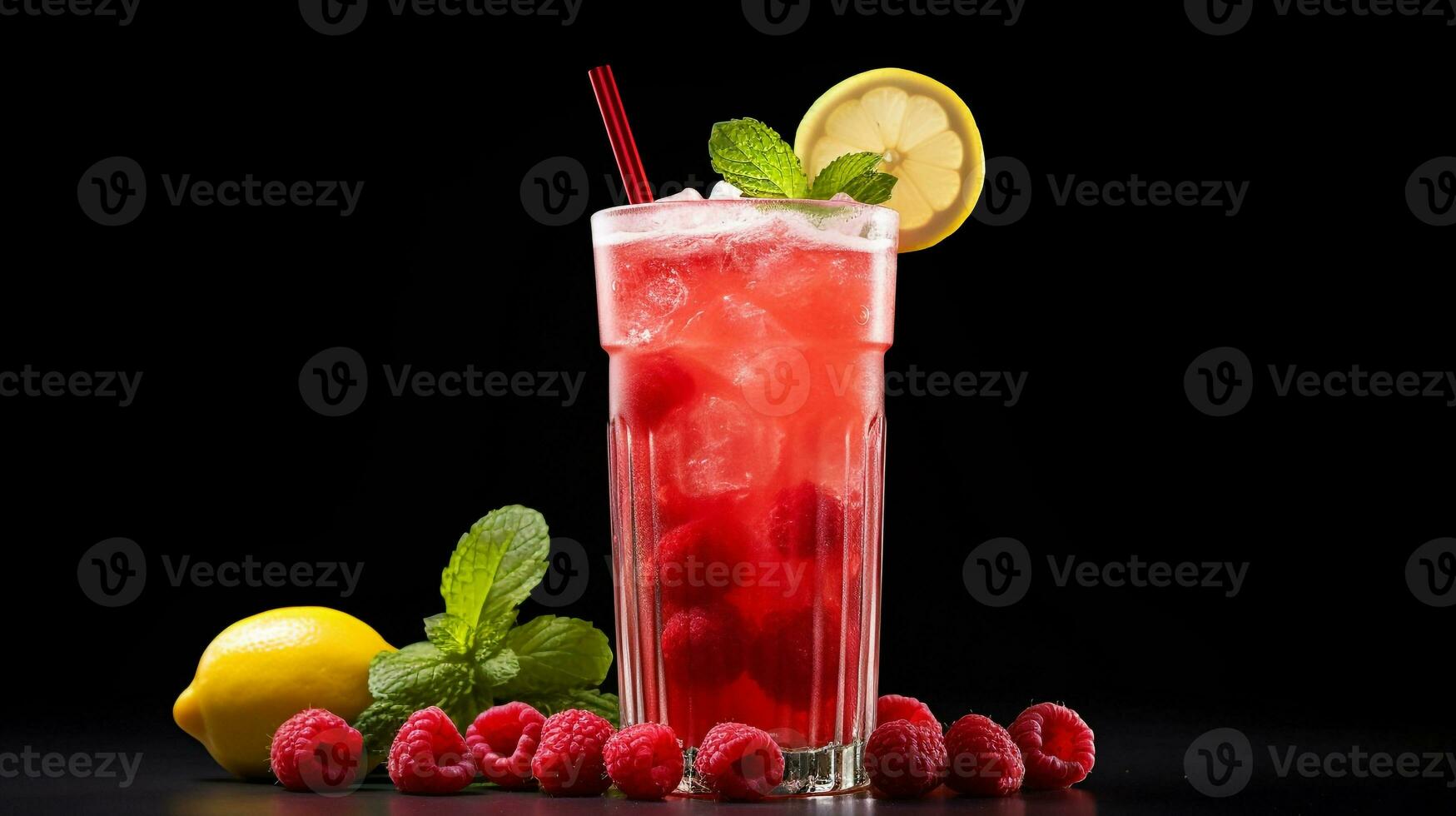 Photo of a Raspberry Lemonade isolated on flat white background. Generative AI